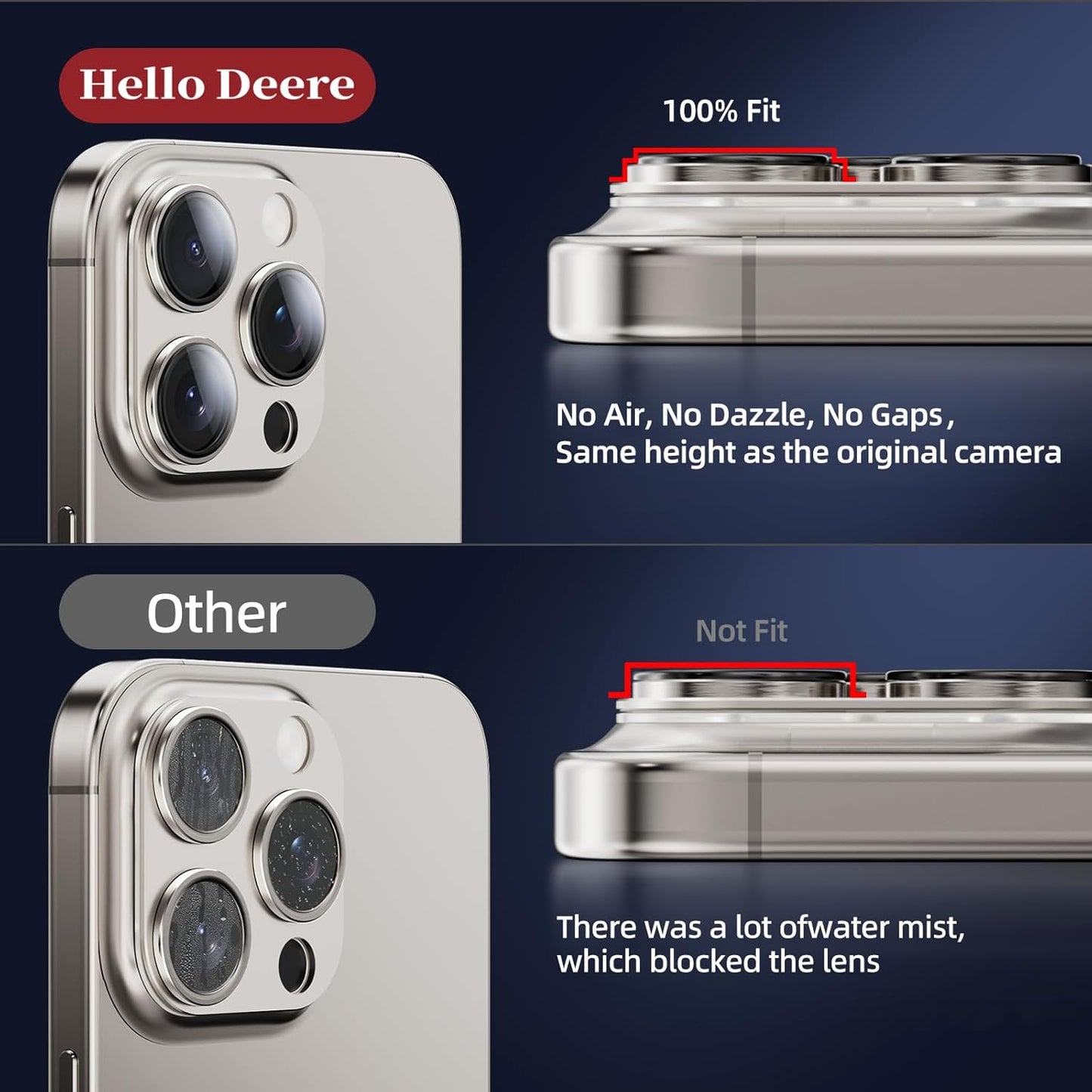 Compatible with iPhone 15 Pro Camera Lens Protector, [Case-Friendly][Strong Adsorption][AR Anti-Reflection] Tempered Glass Full Coverage Camera Screen Protector- Titanium