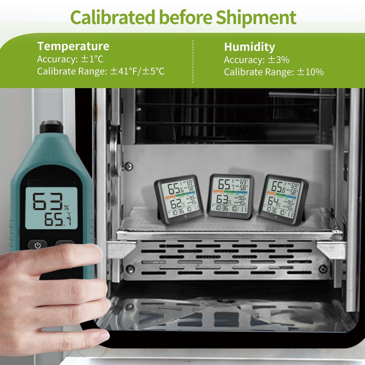 Indoor Thermometer Room Temperature Home Hygrometer Humidity Gauge, Accurate Calibration, Backlight, Air Comfort Indicator, Max Min Records, Time, Date (1, Black, 3.6" W x 3.4" H)