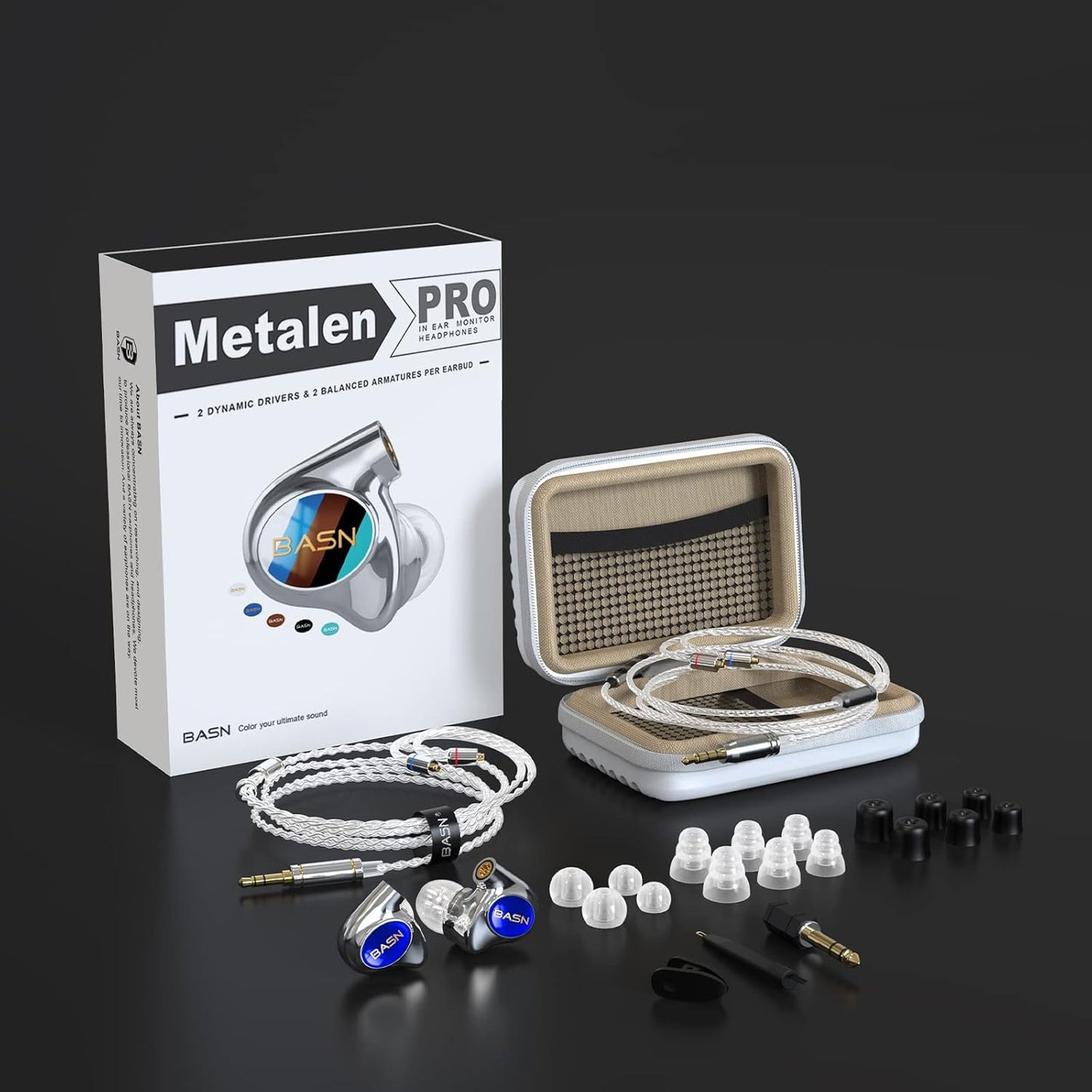 BASN Metalen PRO 4 Drivers in-Ear Monitors Headphones for Musicians, Noise Isolating Enhanced Bass Sound Earphones with CNC Metal Craft Shell, Wired Upgraded Detachable MMCX Cables(Sapphire)