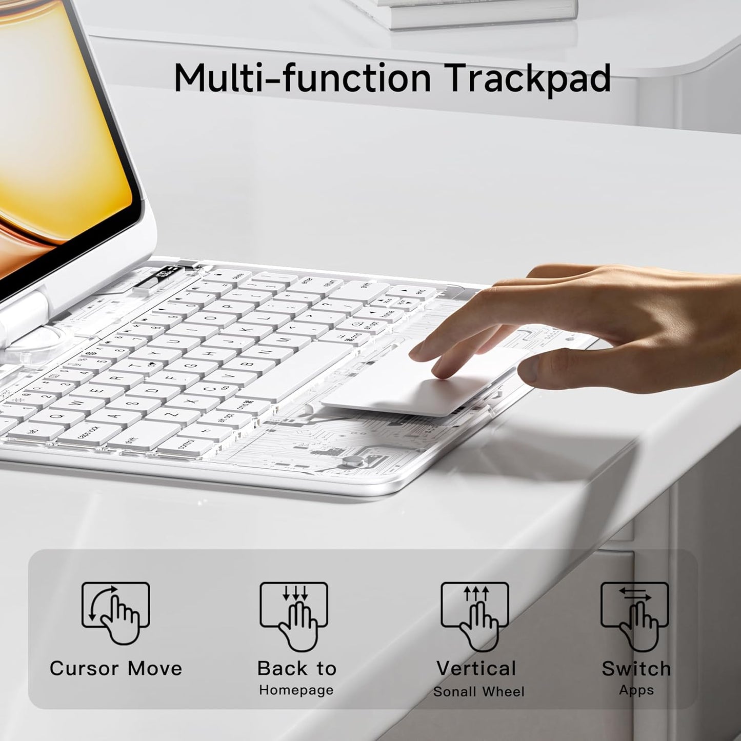 iPad Keyboard Case for iPad 10th Gen (2022) & 11th (A16, 2025), Magic Wireless Keyboard with Trackpad 7 Color Backlit, 360° Rotating Stand Transparent Protective Cover with Pencil Holder (White)