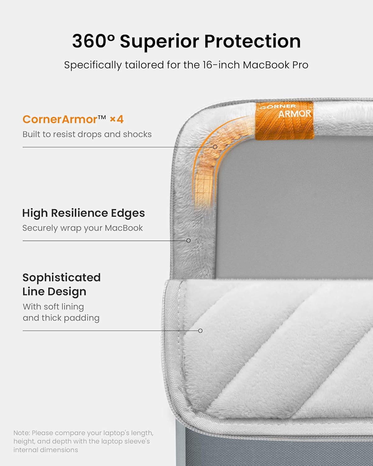 tomtoc 360° Protective Laptop Sleeve for 16-inch MacBook Pro M4/M3/M2/M1 Pro/Max A3403 A3186 A2991 A2780 A2485 A2141 2024-2019, Dell XPS 16 Laptop, Water-Resistant MacBook Case with Accessory Pocket