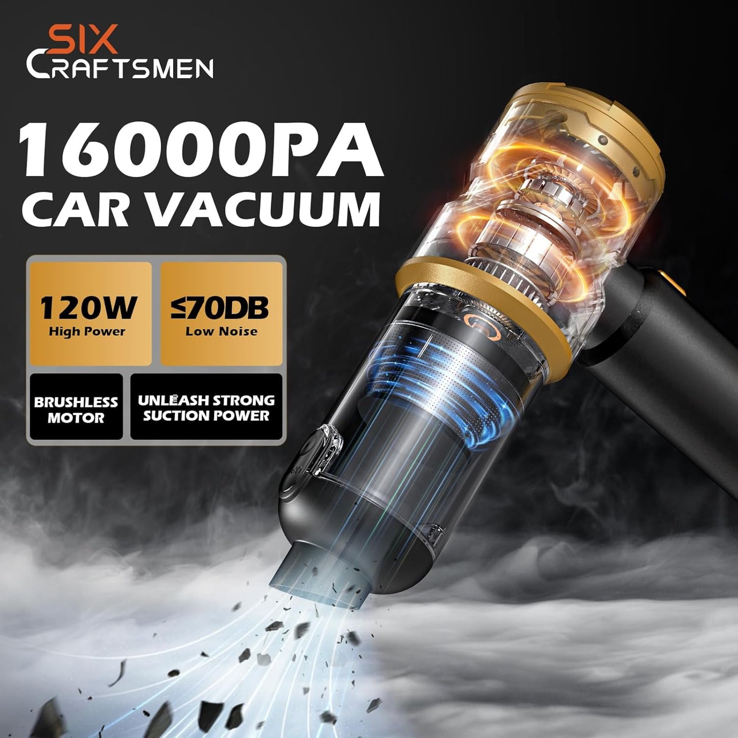 Handheld Car Vacuum Cleaner Cordless, Portable Small Car Vacuum with 16000PA Strong Suction, 4-in-1 High Power Vacuum Cleaner & Air Duster with 2 Batteries, Mini Handheld Vacuum for car,home,office