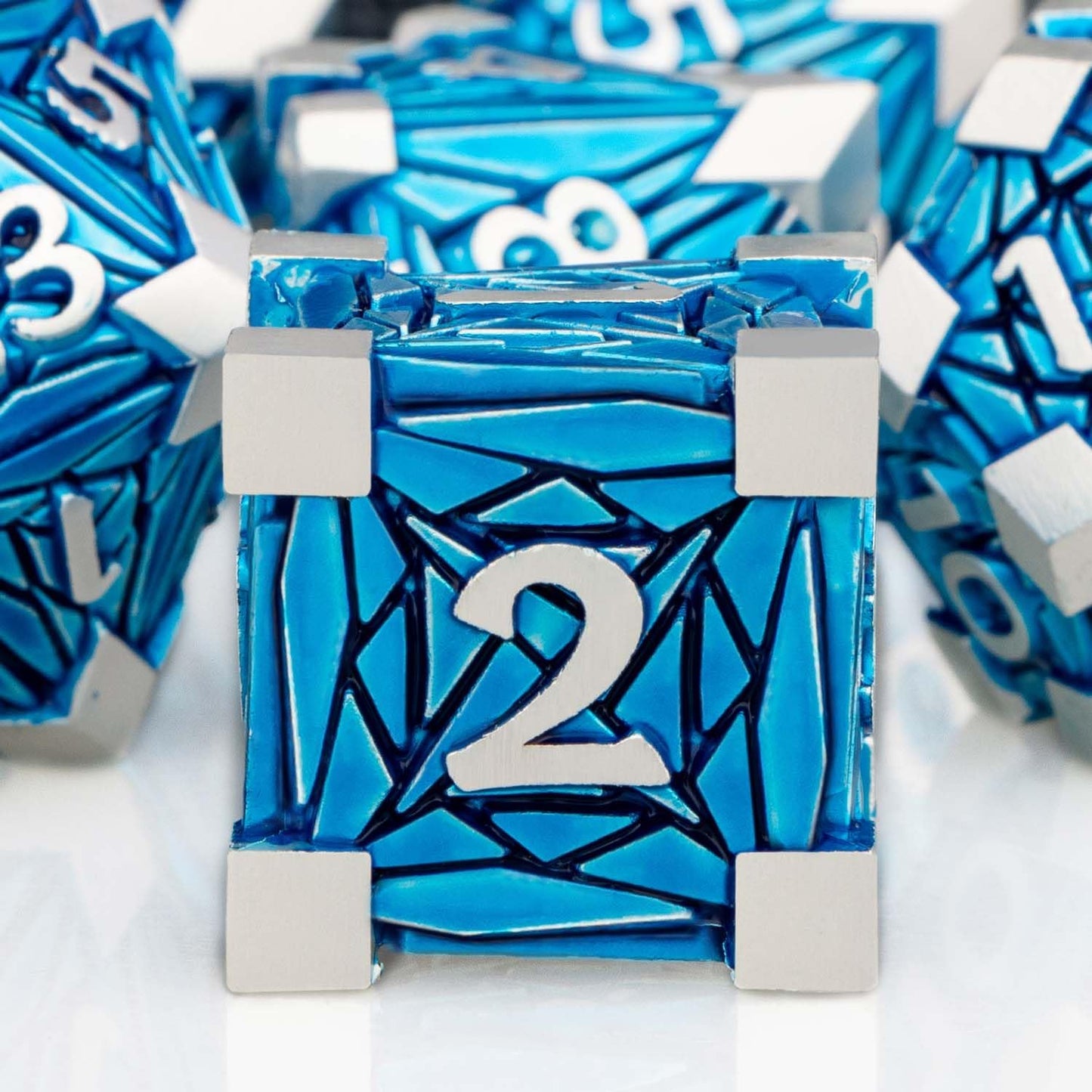 7PCS Metal DND Dice Set with Box, Debris RPG Blue D and D Dice for use with D&D Tabletop Games Role Playing Game Polyhedral Dice Set D20 D12 D10 D8 D6 D4