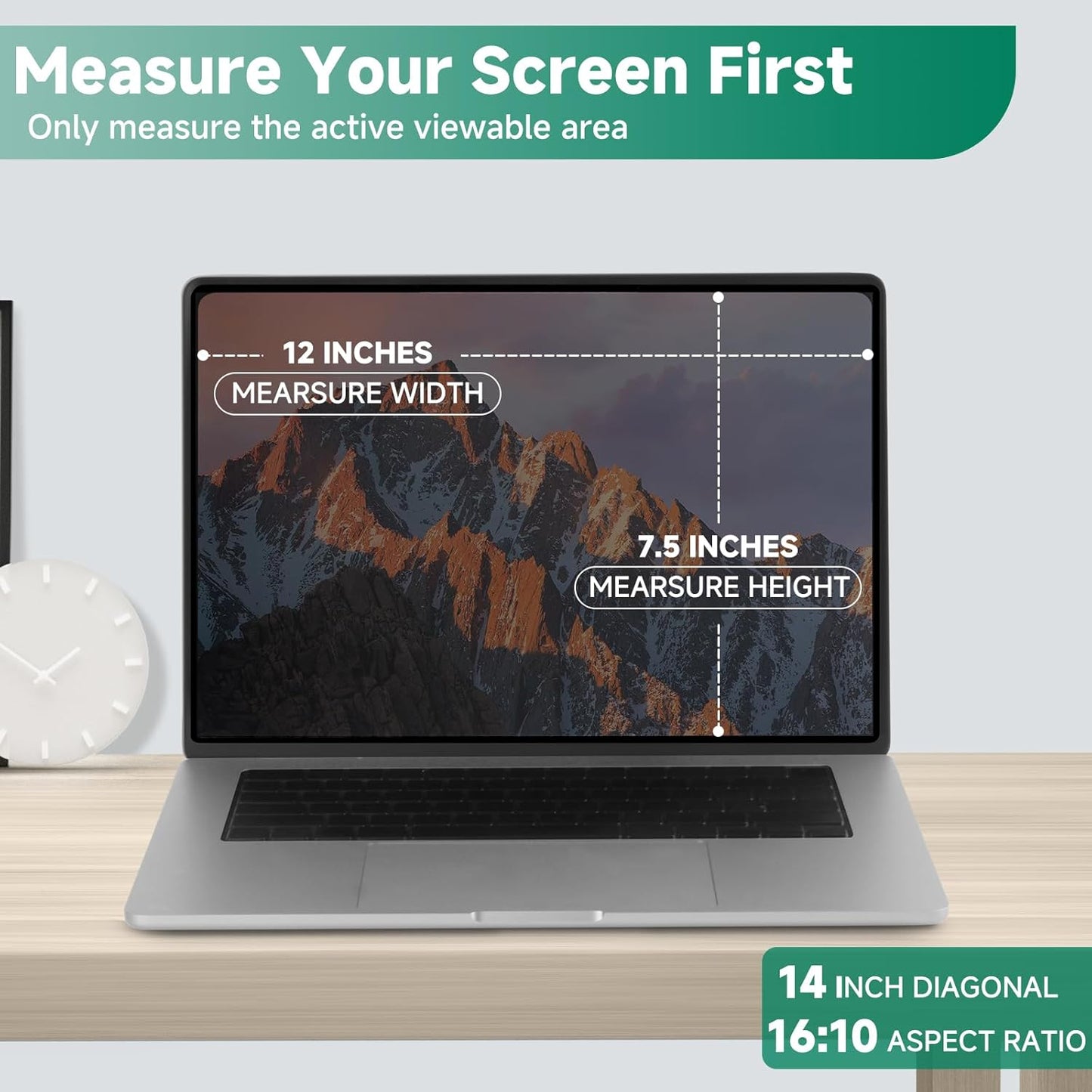 Nano-Suction Laptop Privacy Screen 14 Inch 16:10, Removale Screen Privacy Shield for Laptop, Anti Glare, Anti Bule Light, Screen Protector for Lenovo HP Dell Acer Asus Thinkpad