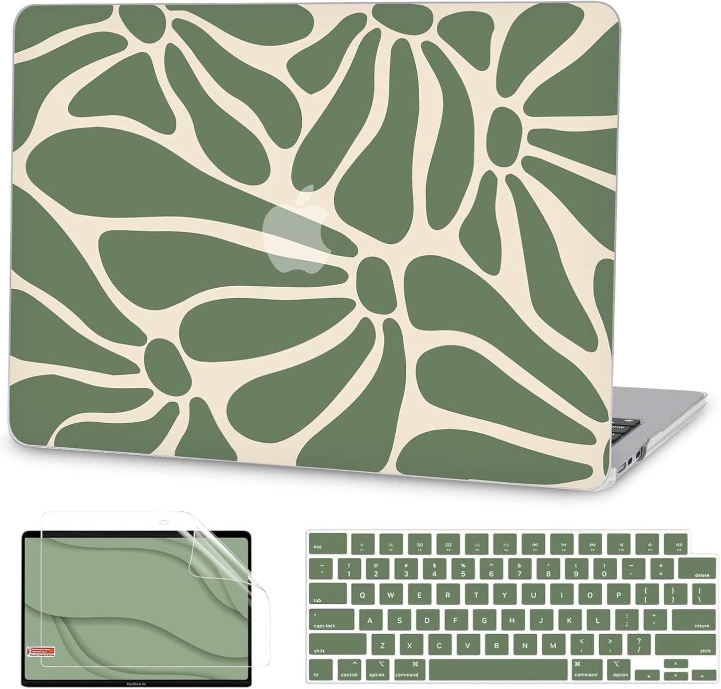 G JGOO Compatible with MacBook Air 13 inch Case 2025 2024 2023 2022 M4 A3240 M3 A3113 M2 A2681, Plastic Hard Shell for MacBook Air 13.6 inch Case + Keyboard Cover + Screen Protector, Abstract Flower
