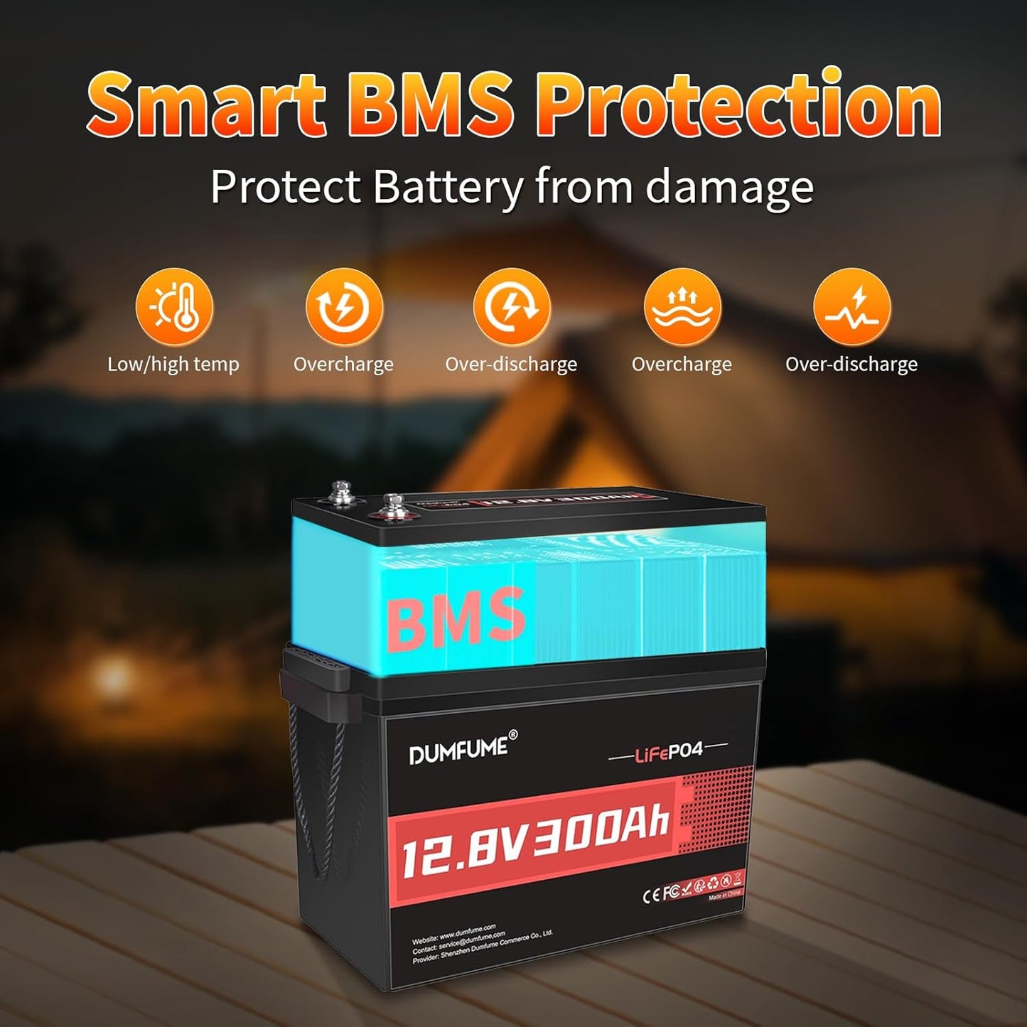 12V 300Ah Lithium LiFePO4 Battery,200A BMS 3840Wh Rechargeable Lithium Iron Phosphate Battery for Solar Energy Storage,Backup Power,RV,Camping