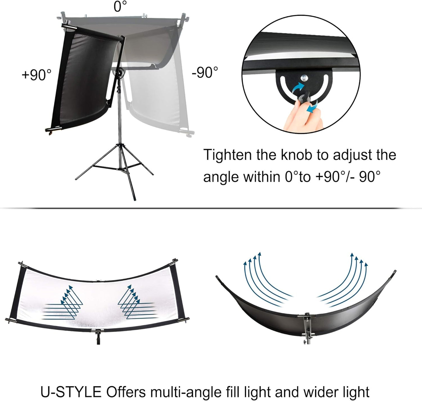 FUDESY Clamshell Light Reflector/Diffuser,67"x24" Curved Photography Lighting Reflector for Photo Video Studio Shooting with Black/Silver/White/Gold Reflectors,Carry Bag