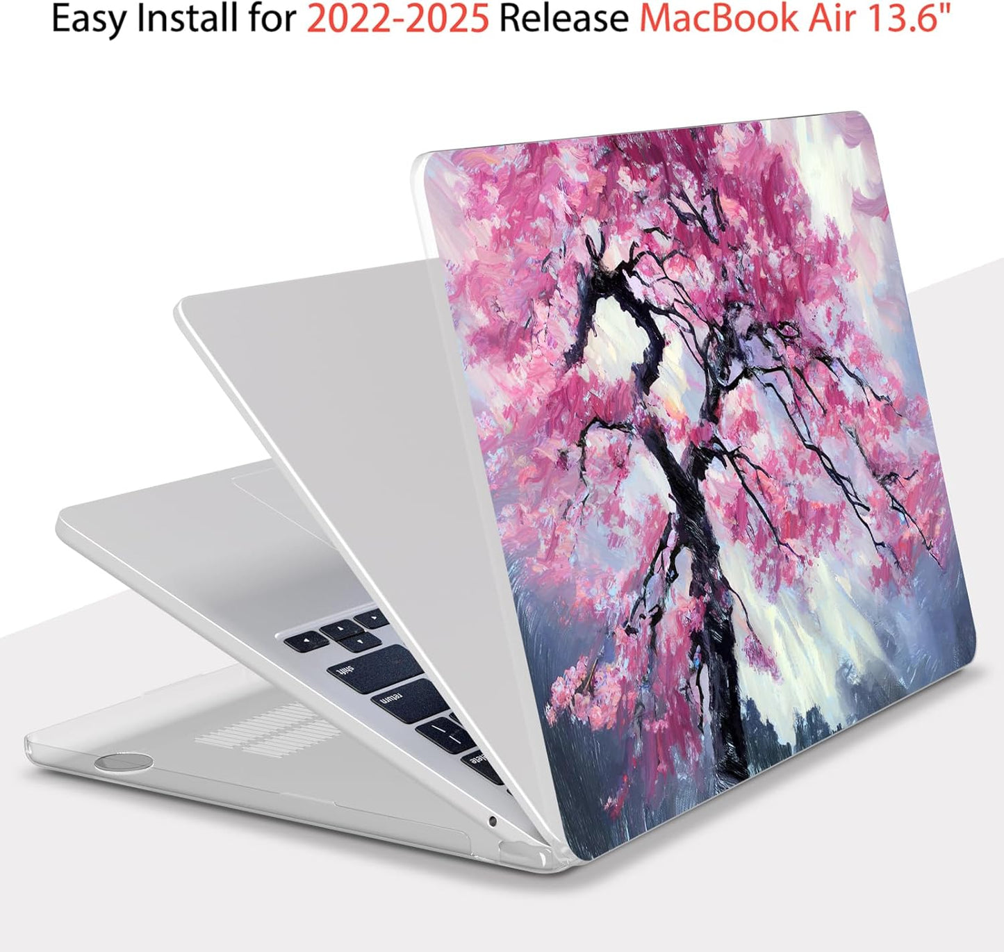 Teryeefi Compatible with M4 M3 M2 MacBook Air 13 inch Case 2025 2024 2023 2022 Release A3240 A3113 A2681 Model,Hard Shell Case for MacBook Air 13.6 inch + Keyboard Cover + Type C Adapter, Sakura-101