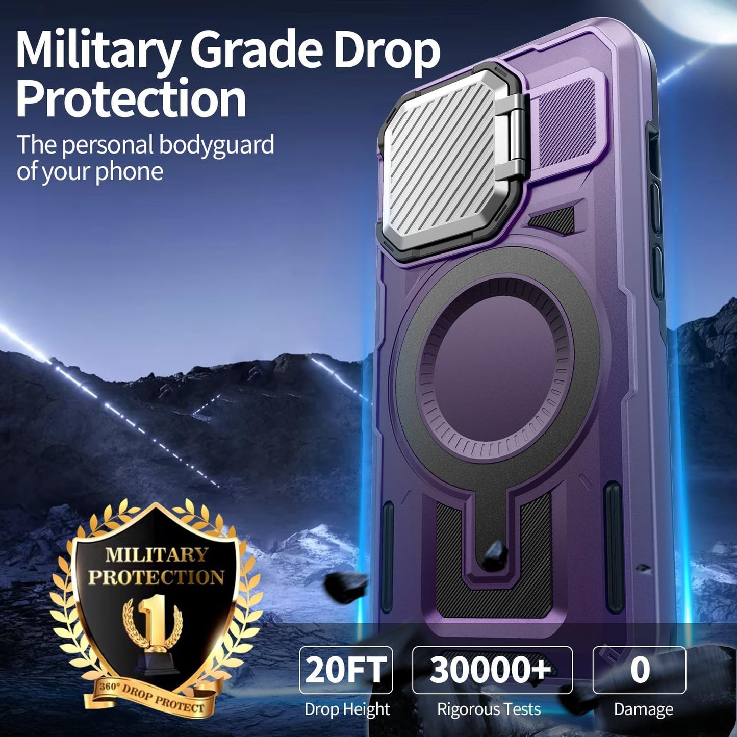 Camera Stand Case for iPhone 12/12 Pro, [Compatible with Mag Safe] [Lens Cover] 2024 Version Military Grade Protective Soft Case for iPhone 12/12 Pro 6.1 inch Men Women, Purple