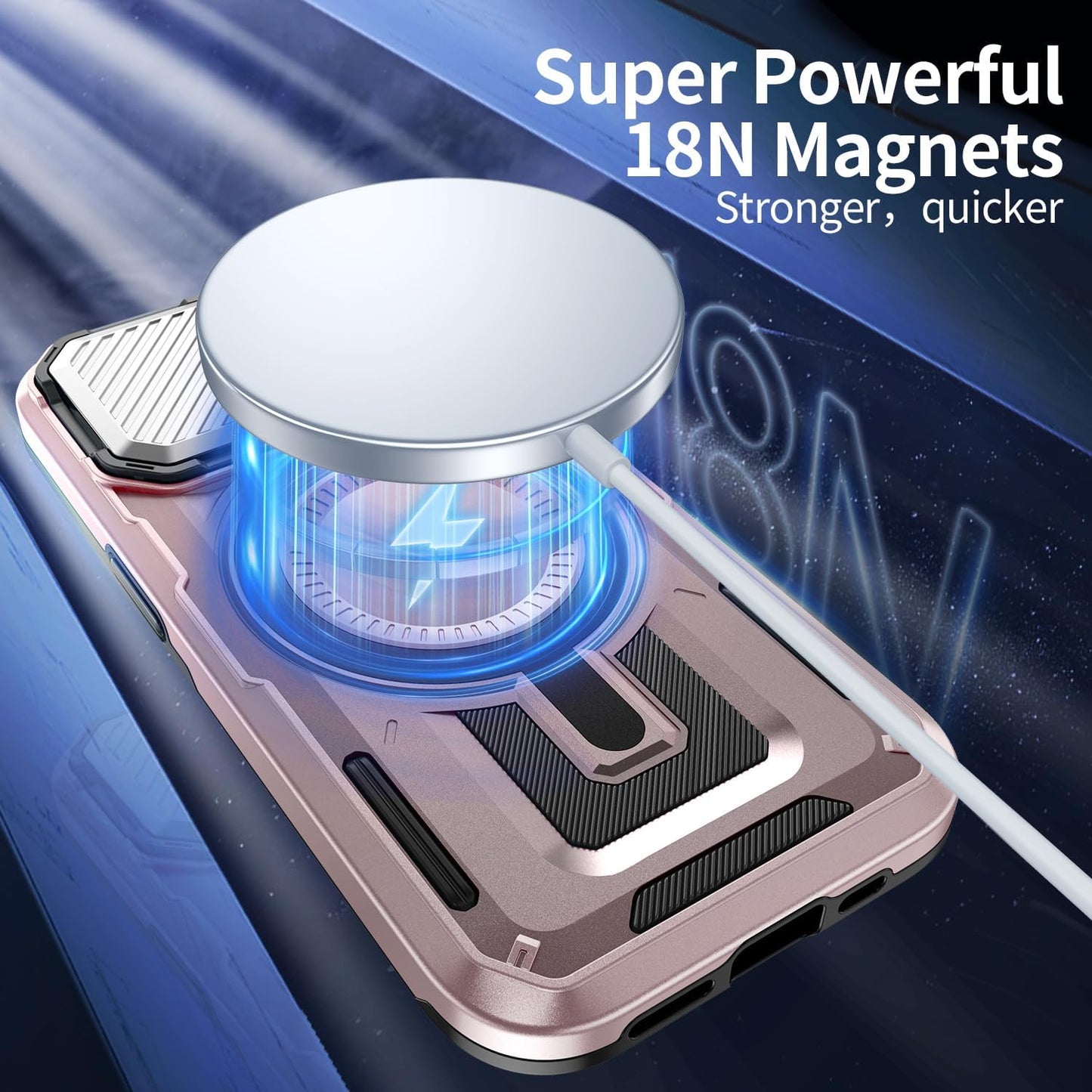 Camera Stand Case for iPhone 15 Pro, [Compatible with Mag Safe] [Lens Cover] 2024 Version Military Grade Protective Soft Case for iPhone 15 Pro 6.1 inch Men Women, Pink