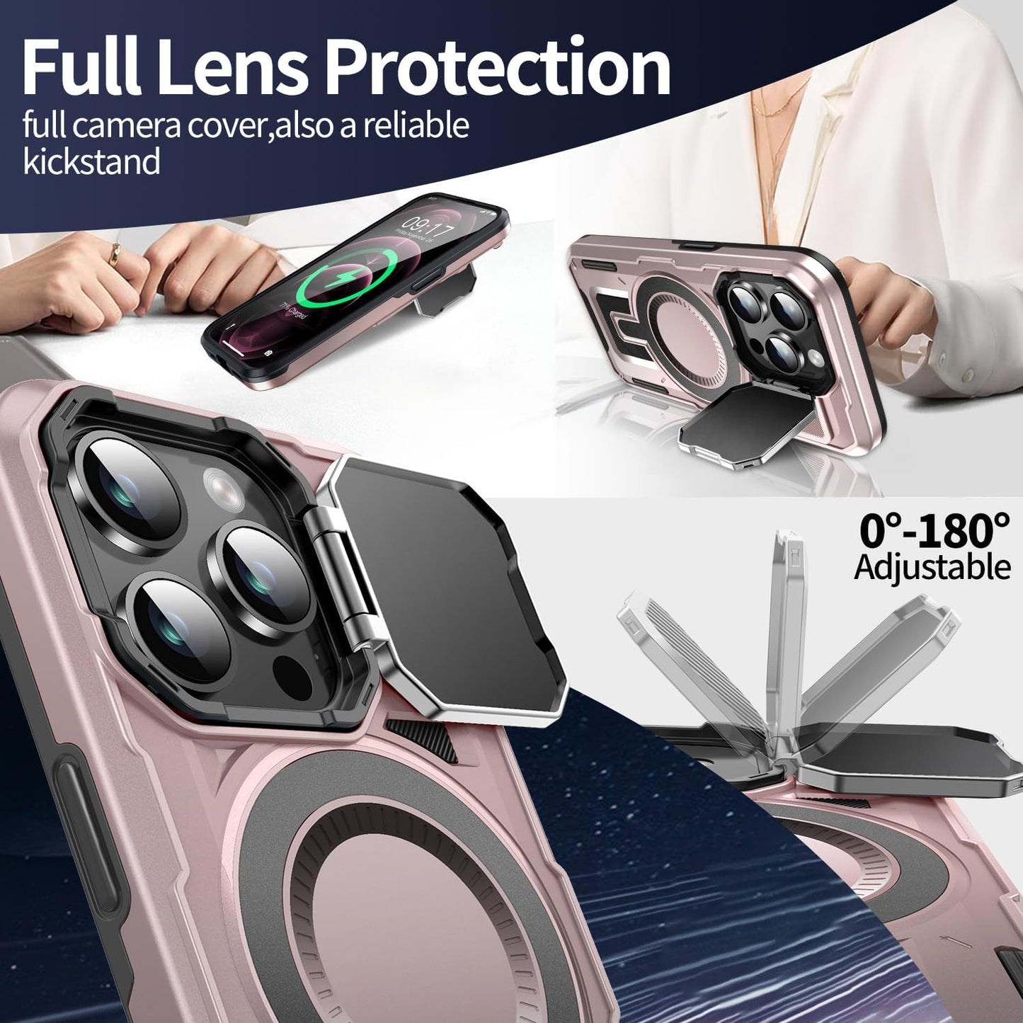 Camera Stand Case for iPhone 12 Pro Max, [Compatible with Mag Safe] [Lens Cover] 2024 Version Military Grade Protective Soft Case for iPhone 12 Pro Max 6.7 inch Men Women, Pink