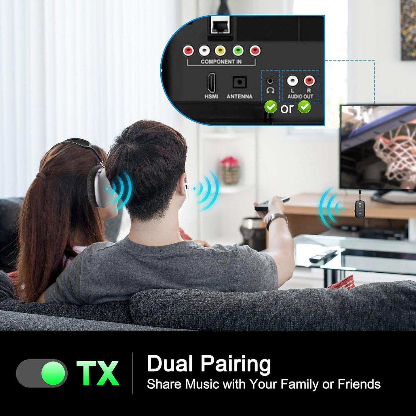 Airplane Bluetooth 5.4 Transmitter Adapter,Supports 2 AirPods/Headphones 2-in-1 Bluetooth Transmitter Receiver with aptX Low Latency,Wireless Adapter for Flight,TV,Gym,Tablets Car Stereo (Black)