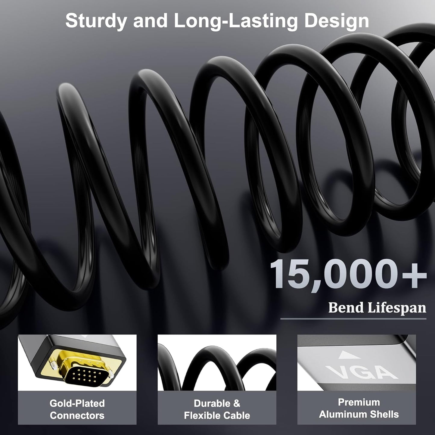 HDMI to VGA Cable 20 FT, Uni-Directional HDMI (Source) to VGA (Display) Cable, Black Male to Male Cord, Gold-plated Connectors, Aluminum Shells, for PC, Desktop, Laptop, Monitor, Projector, HDTV, Xbox