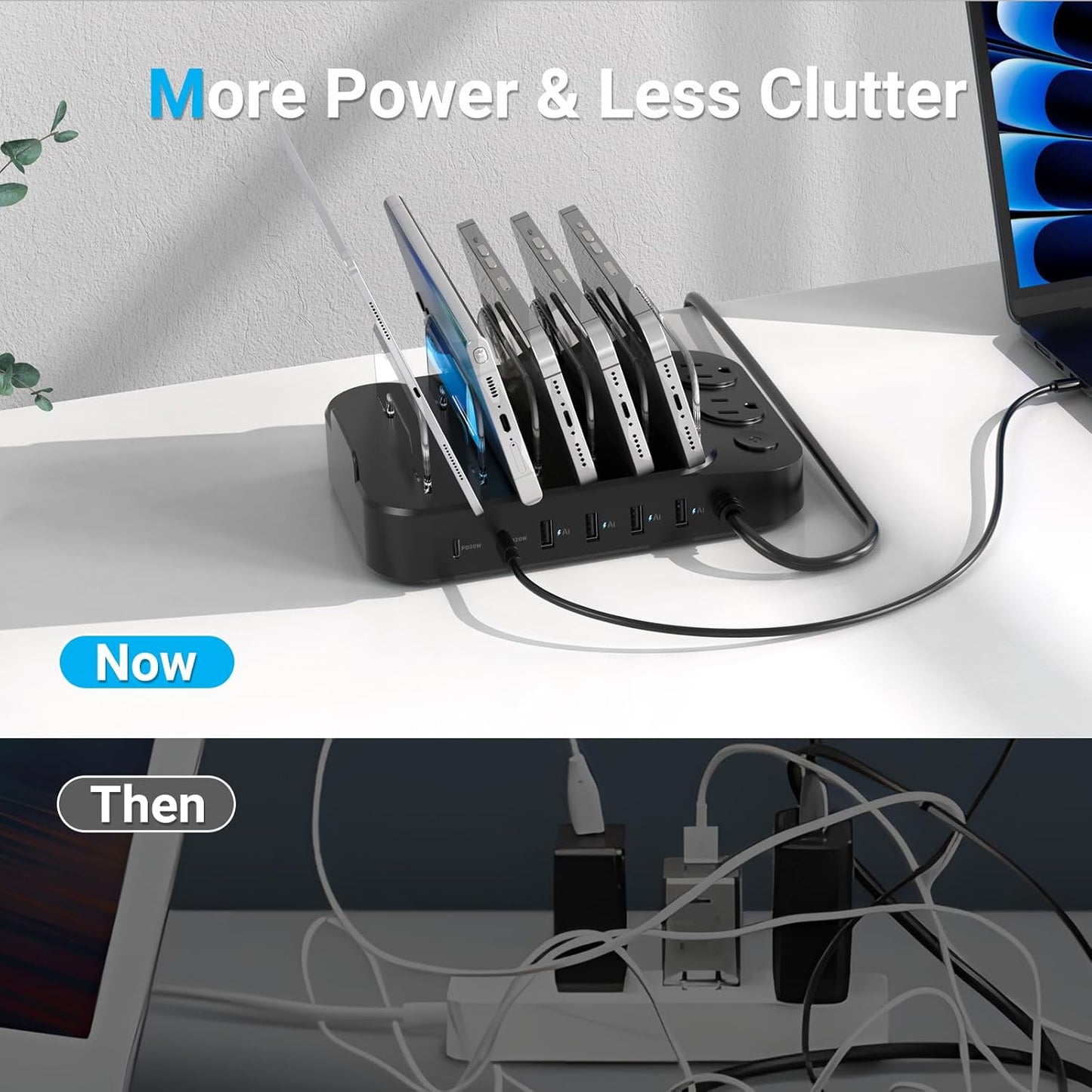 Catlyn Charging Station for Multiple Devices, 8 Port Charger Stations with 6 Mixed Charger Cables Organizer Dock,Compatible for Cell Phone,Tablet, Kindle, iPhone iPad for Family Home Office（Black）