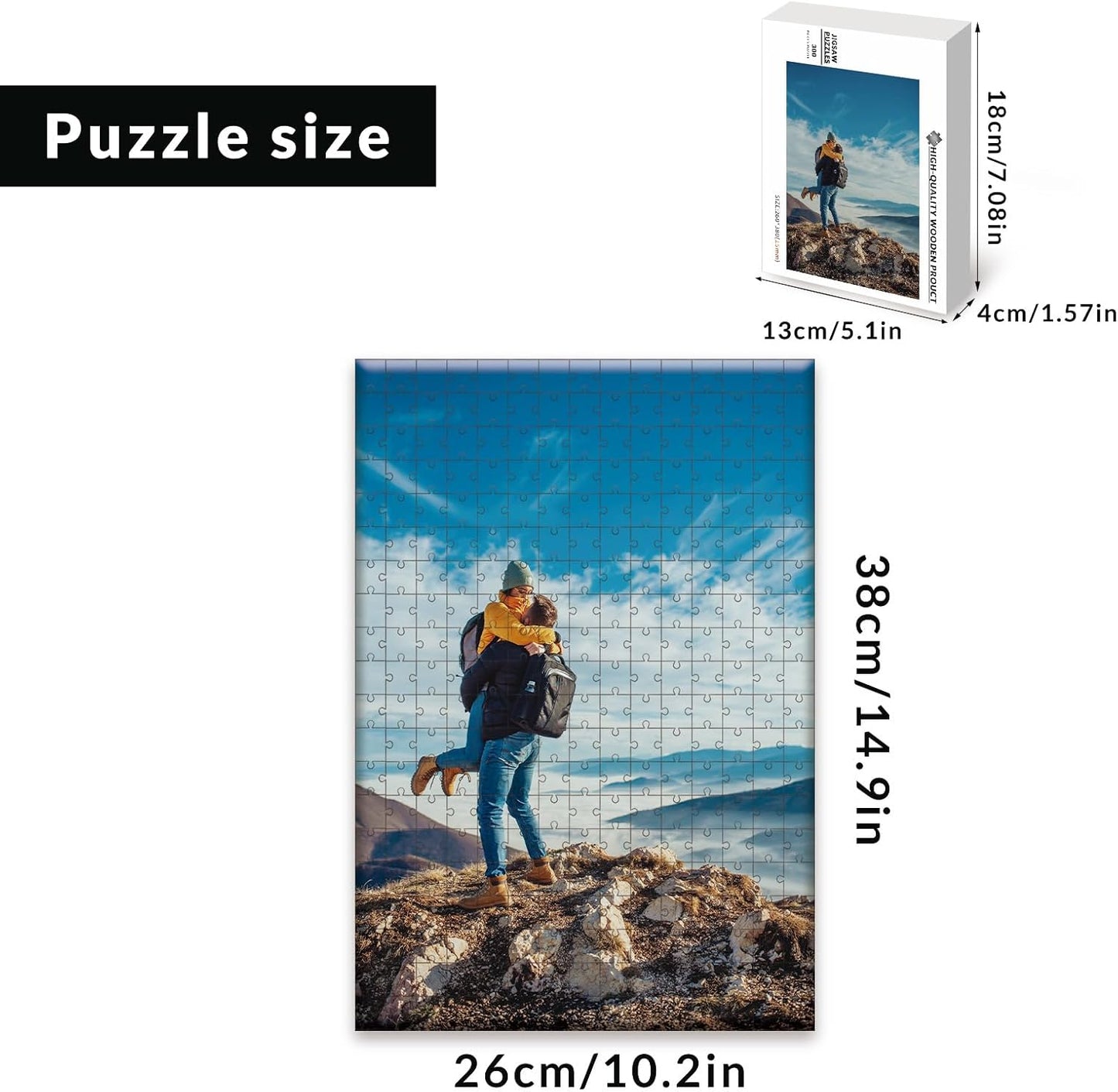 Custom Puzzle from Photos - Personalized 1000/500/300/200/120 Piece Jigsaw Puzzle for Adults & Kids, Unique Wooden Gift for Christmas, Wedding, Anniversary, Birthday