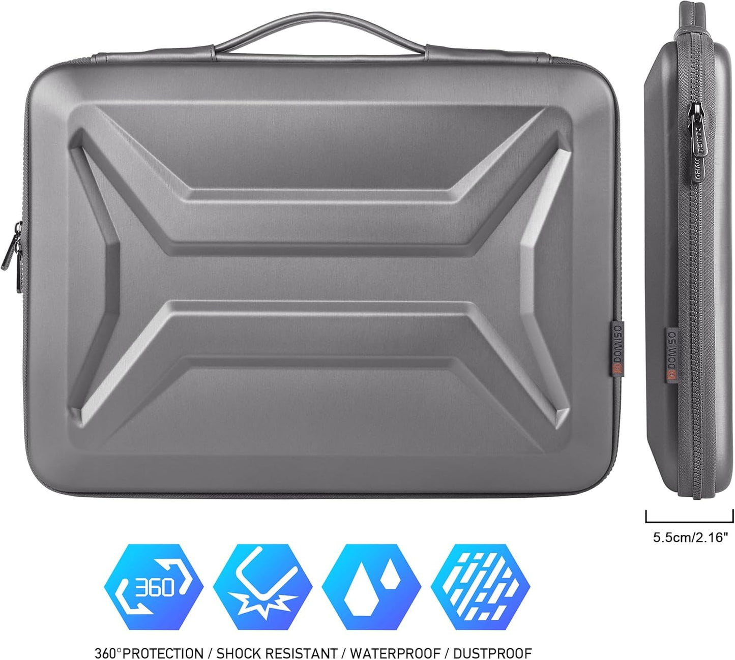 DOMISO 17 Inch Laptop Case Rugged Sleeve Waterproof Hard Shell Protective Cover Fits Most 17-17.3" Laptops/Dell XPS 17 / HP Envy 17 (Silver)
