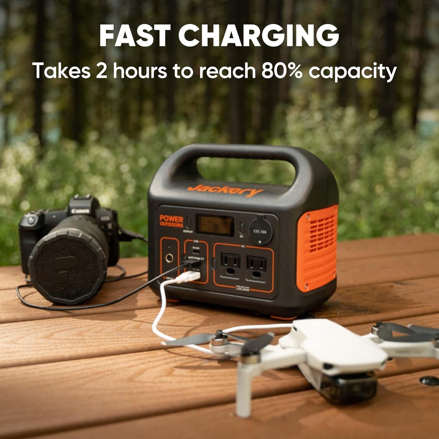 Jackery Solar Generator 300, 293Wh Backup Lithium Battery with 1XSolar Panel SolarSaga 100W, 110V/300W Pure Sine Wave AC Outlet for RV Outdoors Camping Travel Blackout