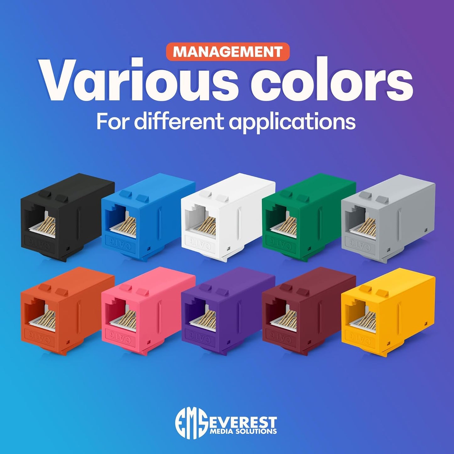 Everest 24-Pack Cat6 RJ45 Keystone Coupler - Female to Female - Gray - Ethernet Cable Extender