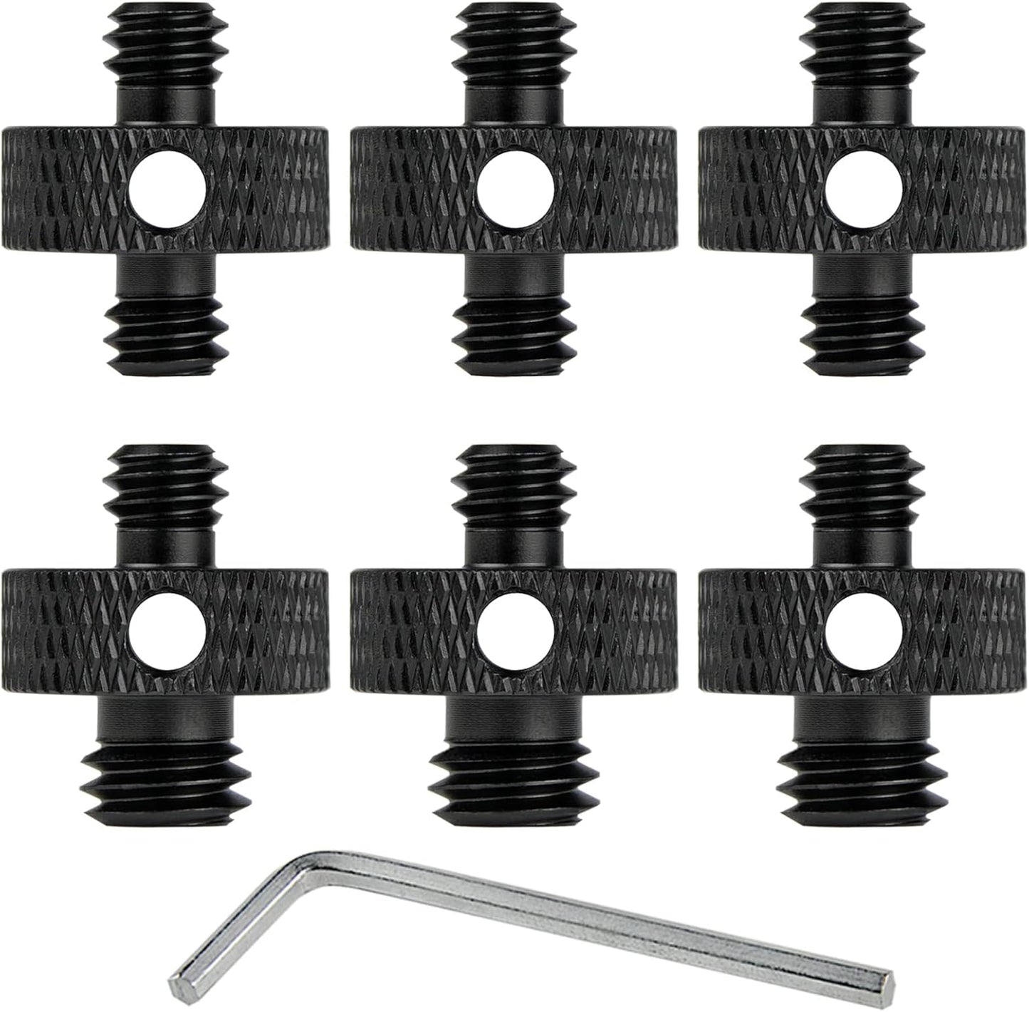 Camera Mount Screw 1/4" Male to 1/4" Male & 1/4" to 3/8" Tripod Screw Adapter with Hole 7 Pcs Set for Camera Tripod Mount Light Stand DSLR Equipped with Hex-L Key (Black)
