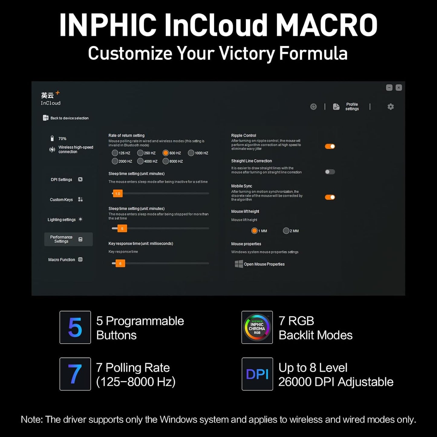 INPHIC IN10P Superlight Wireless Gaming Mouse, 60g, 8K Polling Rate, 26,000 DPI, Tri-Mode, PAW3395 Sensor, Fully Programmable