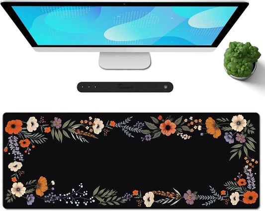 Galdas Gaming Mouse Pad XXL XL Large Long Extended Big Mousepad Non-Slip Rubber Keyboard Desk Pad with Stitched Edges for Laptop Home Office (31.5x11.8x0.08 Inch)-Floral Flower