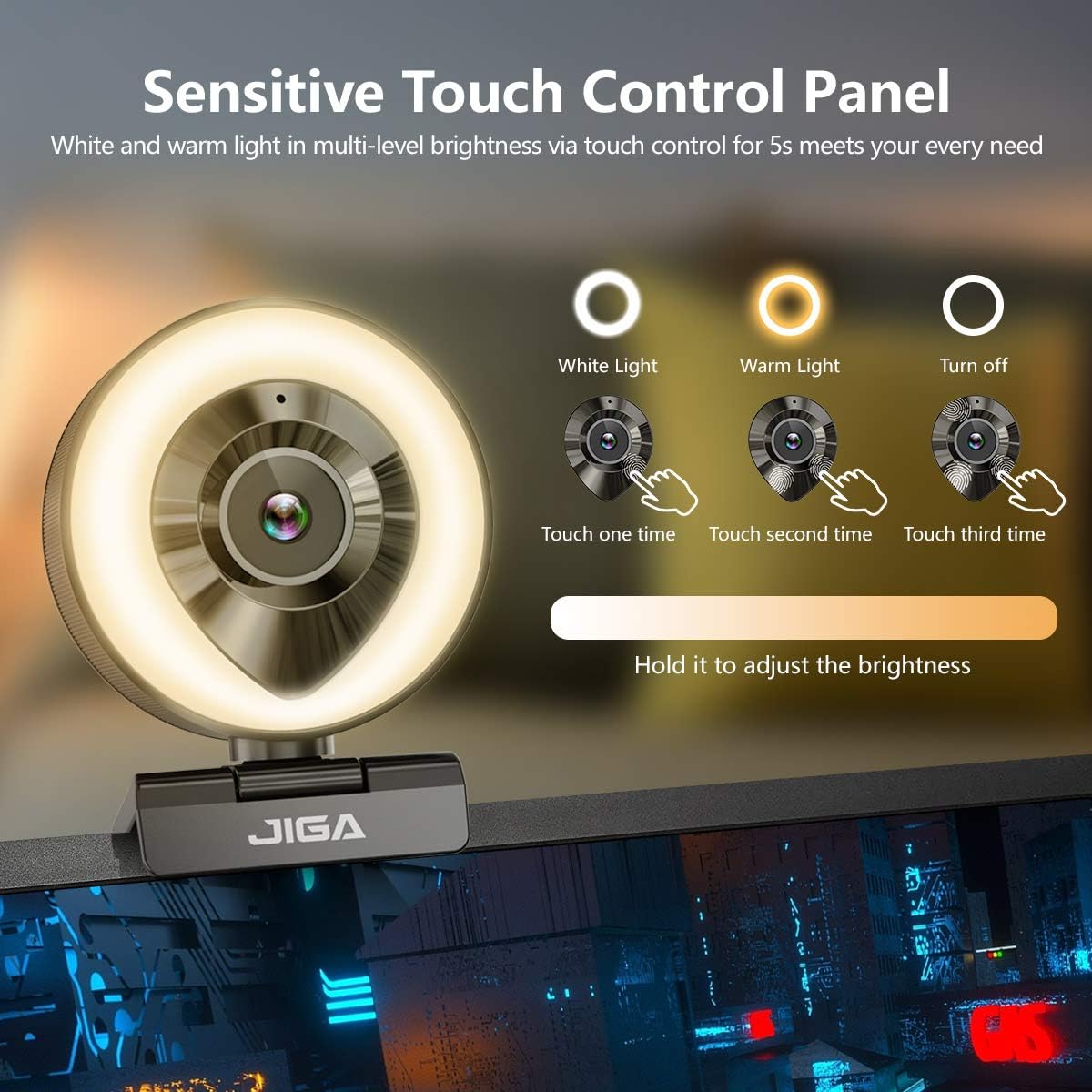 JIGA Streaming Webcam with Dual Microphone 1080P Adjustable Right Light Pro Web Camera Advanced Auto-Focus with Tripod Zoom Camera Gaming Webcam for Xbox Facebook YouTube Streamer Conferencing