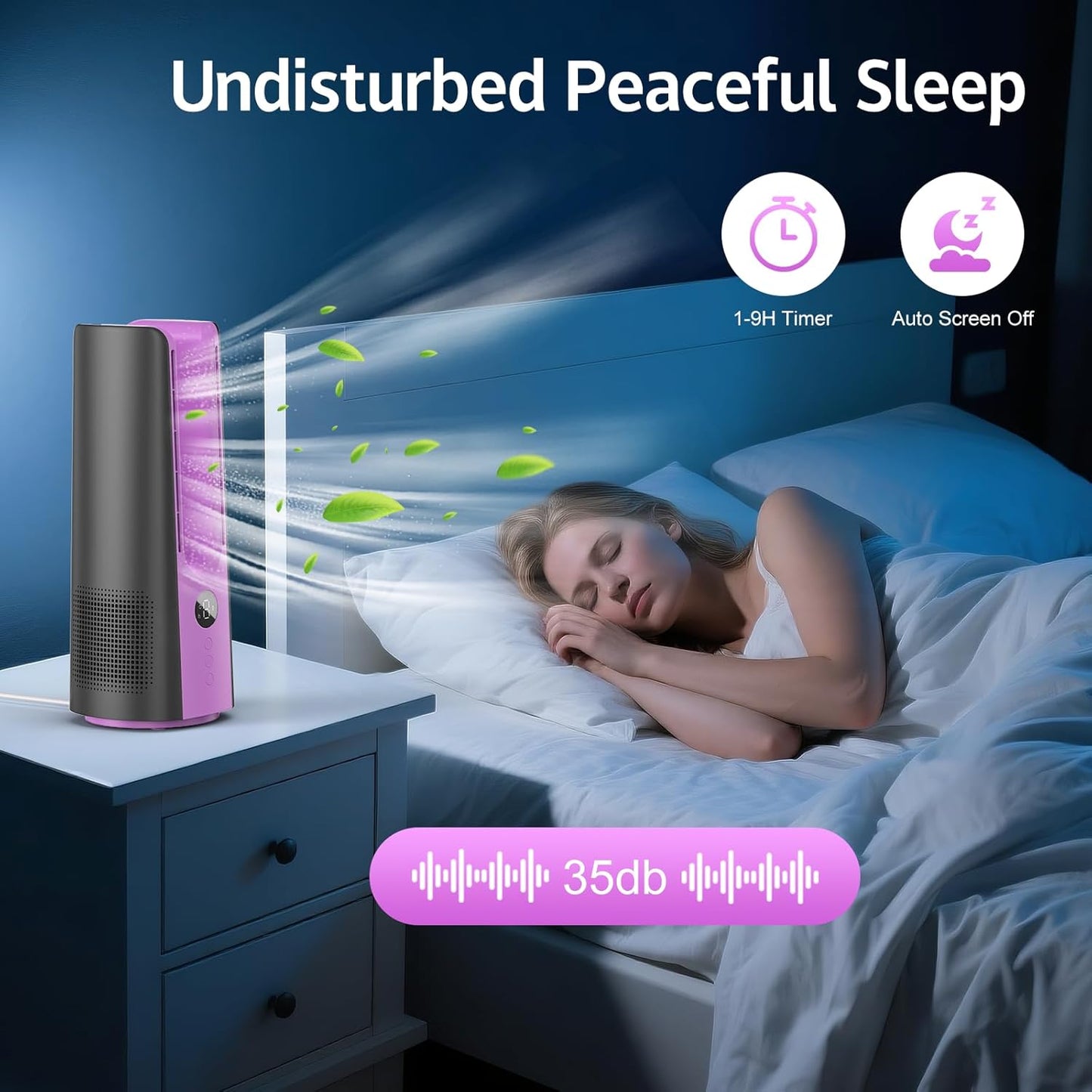 Desk Fan, 13 Inch Portable Bladeless Fan, Small Quiet Table Fan with 60°Oscillating, 9 Speeds & 9H Timer, LED Display, Button Control, Easy to Clean, Personal Desktop Fan for Bedroom, Office