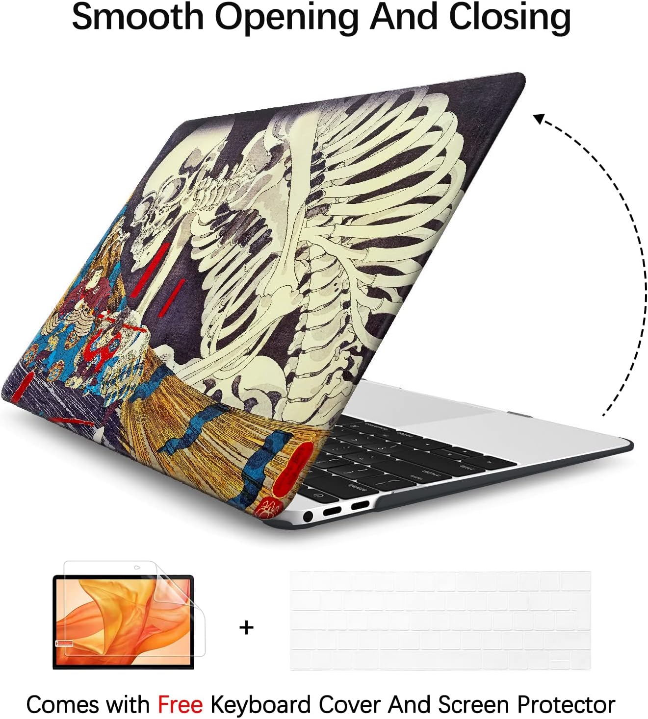 Berkin Arts Compatible with MacBook Pro 13 inch Cover, 2022, 2021, 2020-2018 Release A1708 with Keyboard Cover & Screen Protector Feudal Japan Art (The Skeleton Specter by Kuniyoshi)