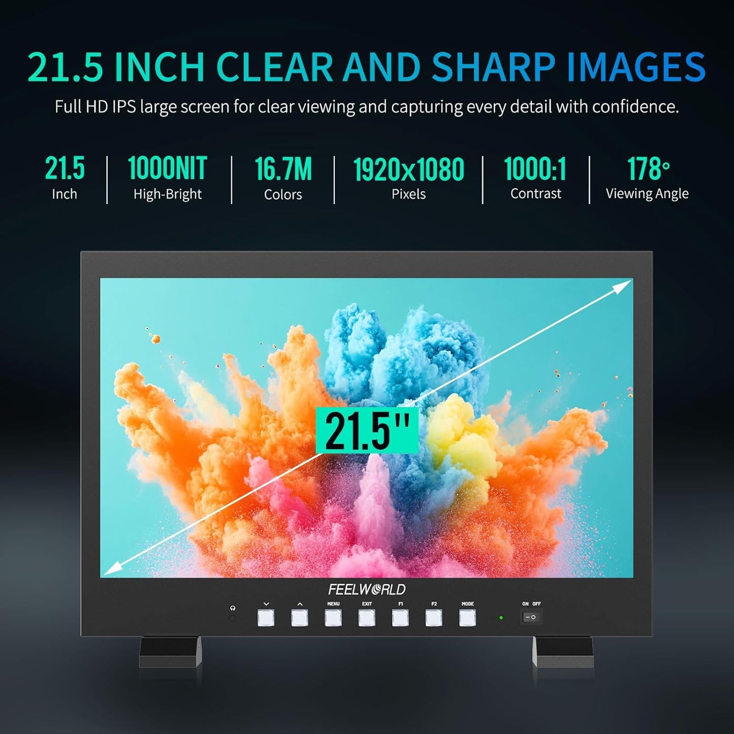 FEELWORLD FVM215 21.5 Inch 1000nit High Bright Production Broadcast Studio Monitor with Waveform LUT 8 Bit Color Depth 4K60Hz HDMI 3G-SDI in and Out