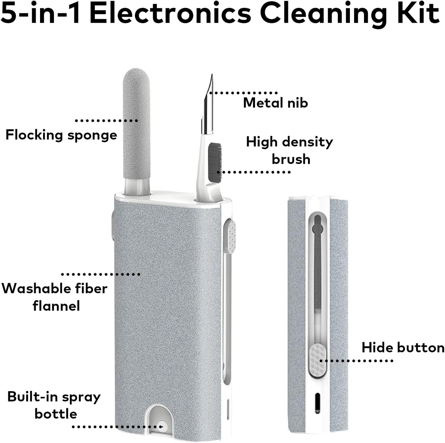 5-in-1 Electronic Cleaner kit- Portable Cleaning kit for Airpods/Earbuds/Phone/Camera/Watch/Laptop,with Cleaning Pen and Spray Bottle,Multifunctional Cleaning Tool