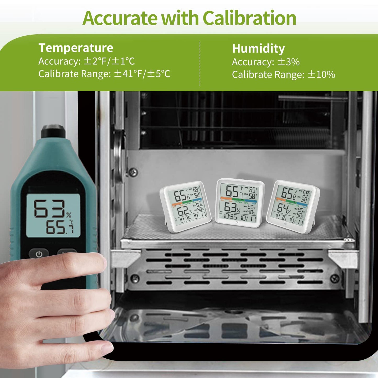 2 Pack Indoor Thermometer Room Temperature Home Hygrometer Humidity Gauge, Accurate with Calibration, Backlight, Air Comfort Indicator, 24H Max Min Records, Time, Date(AAA Batteries Included)