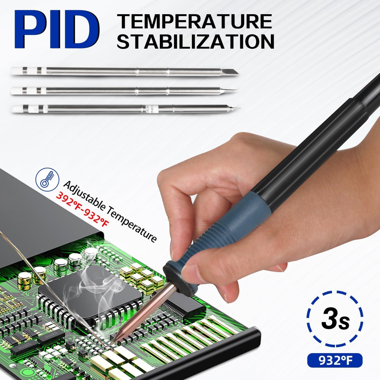 HengTianMei 720W Hot Air Soldering Station 2-IN-1 SMD Soldering Iron Station with 2 Helping Hands, 3 Soldering Tips, 5 Nozzles, Sleep Mode, Fast Heating, 392℉-932℉, for Electronics PCB Repair（8512P）