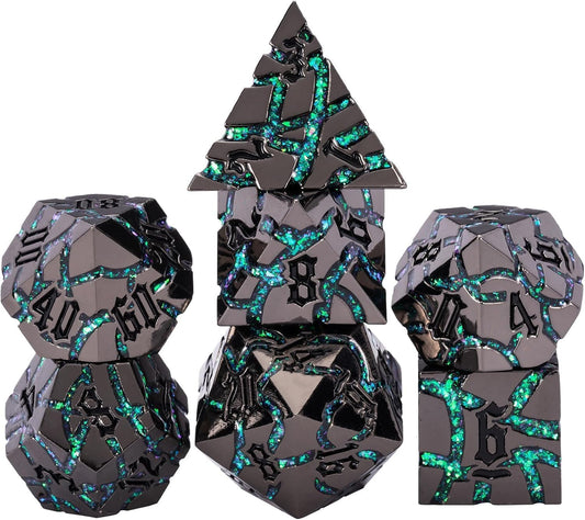 DND Crack Stripe Dice,Metallic Glitter Dice Set with Gift Box,Metal Polyhedral D&D Dice for Role Playing Game