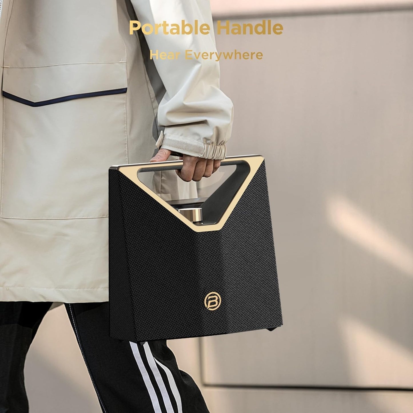 BUGANI Brief Plus Bluetooth Speaker Portable 80W, 12H Long Playtime, Bluetooth Broadcast 100+ Connection, Supports AUX/USB, Outdoor Speaker for Camping, Beach, Party, Golden