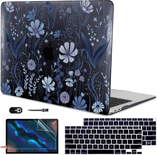 for 2018 2019 2020 2021 MacBook Air 13 Inch Case M1 A2337 A2179 A1932, Pattern Plastic Hard Shell Case Cover for MacBook Air 13.3 M1 with Retina Display & Touch ID, Wild Flowers Black