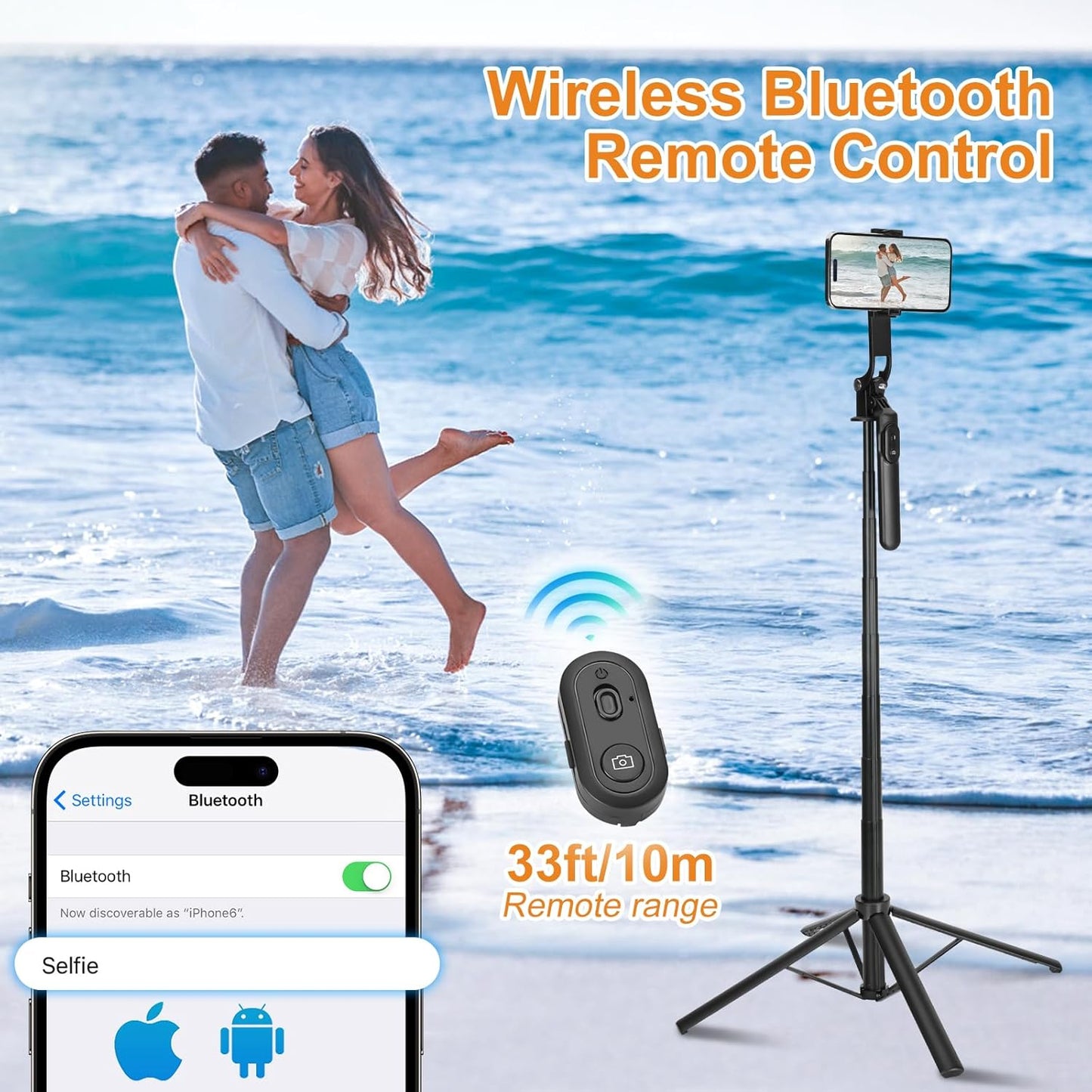 70inch Selfie Stick Phone Tripod with Rechargeable Remote,Portable Extendable 3 in 1 Cell Phone Tripod Stand for Video Recording,Travel Selfie Stick for iPhone and Android