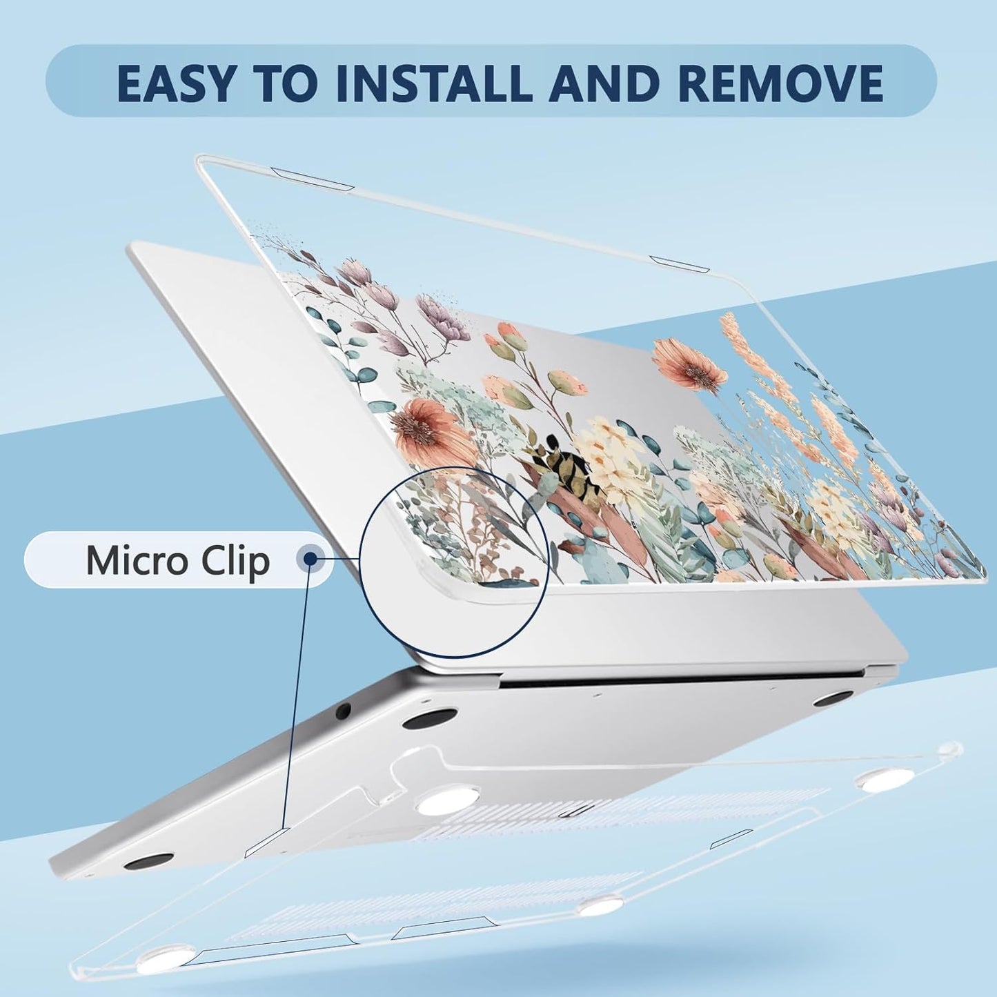 Compatible with MacBook Air 15 inch Case, M4 A3241/M3 A3114/M2 A2941 (Released 2025 to 2023), Hard Shell, Keyboard Cover, Screen Protector, Webcam Cover & Type-C Adapter, Abstract Flower