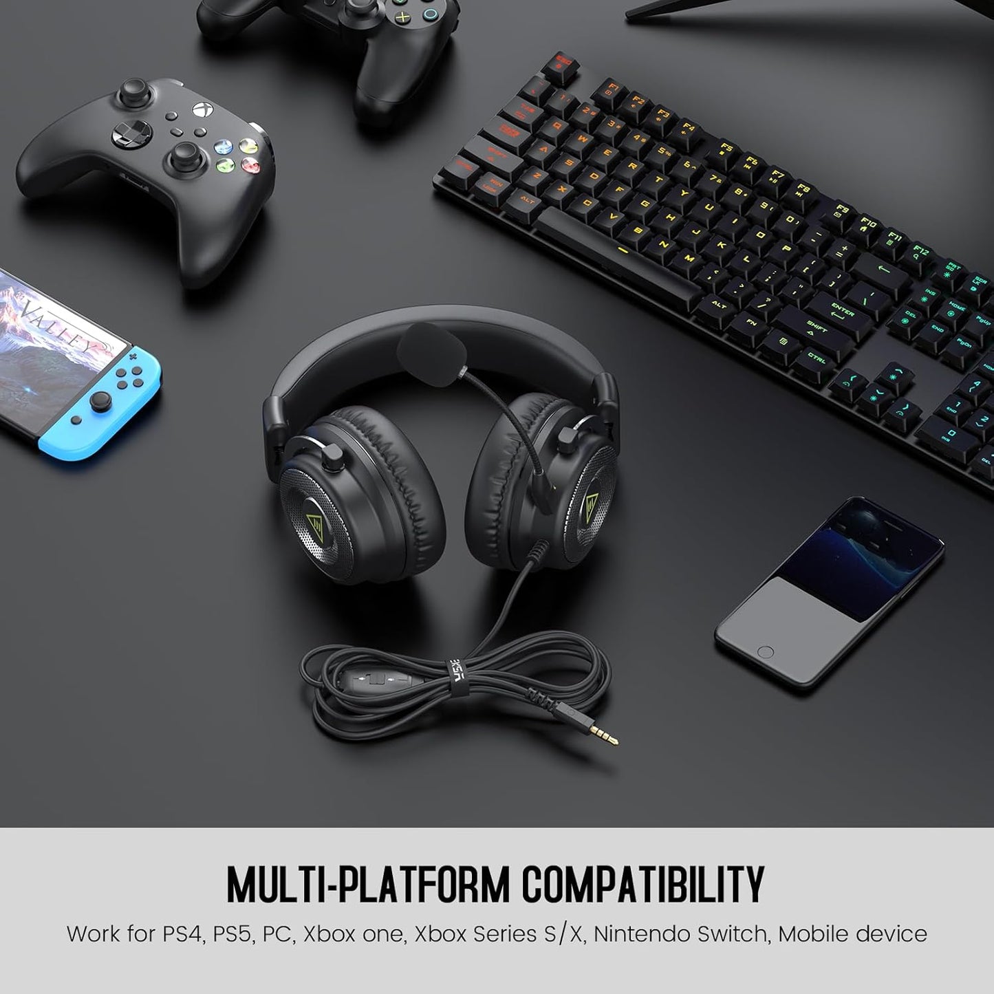 EKSA E900 Headset with Microphone for PC, PS4,PS5, Xbox - Detachable Noise Canceling Mic, 3D Surround Sound, Wired Headphone for Gaming, Computer, Laptop, 3.5MM Jack