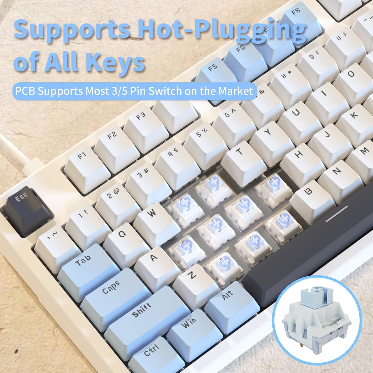 AJAZZ AK35I V3 104-Key Full Size Wired Gasket Mount Gaming Keyboard with Multimedia Buttons & Knob Control | Five Layer Pad | OEM Profile PBT Keycaps | Blue Backlit Custom Keyboard