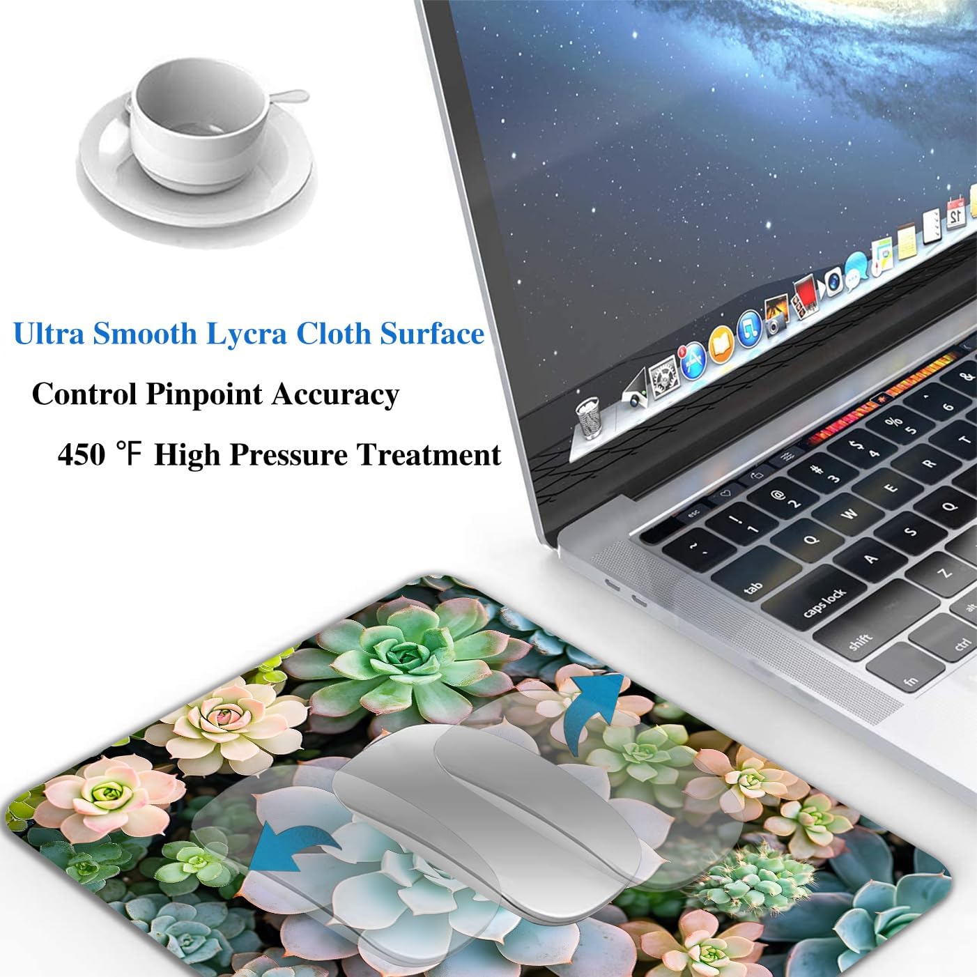 Cute Succulent Plants Mouse Pads for Desk, Portable Wireless Computer Mouse pad Small Design with Women, Non-Slip Rubber Base Laptop Mousepad 9.5" x 7.9" Smooth Surface for Office & Travel