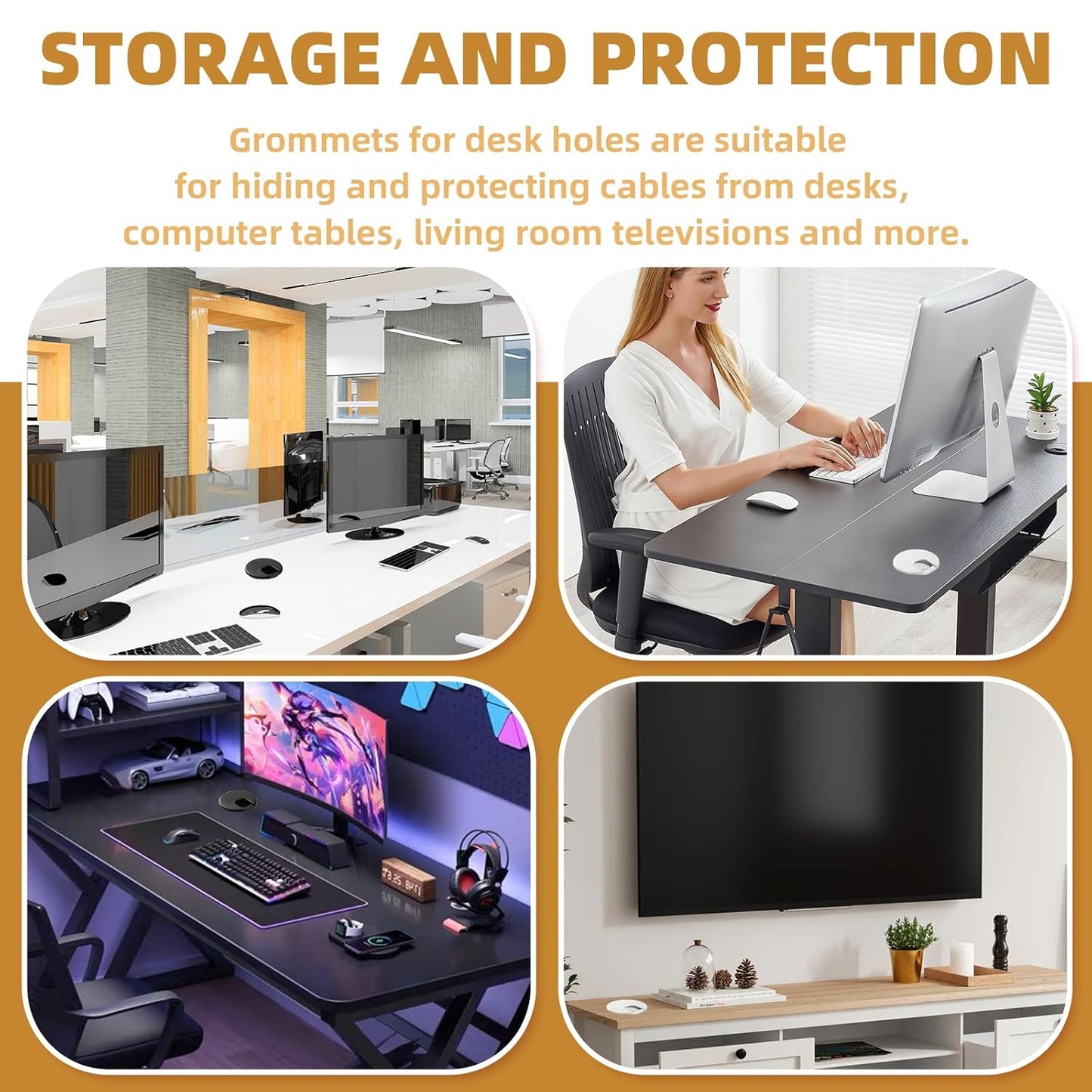 Desk Grommet 2 Inch (50 mm) 10 Pieces, Desk Hole Cover for Cables Black, ABS Plastic Grommet Hole Cover with Hole Saw for Wires Cables Through The Countertop by XIOGZAXI