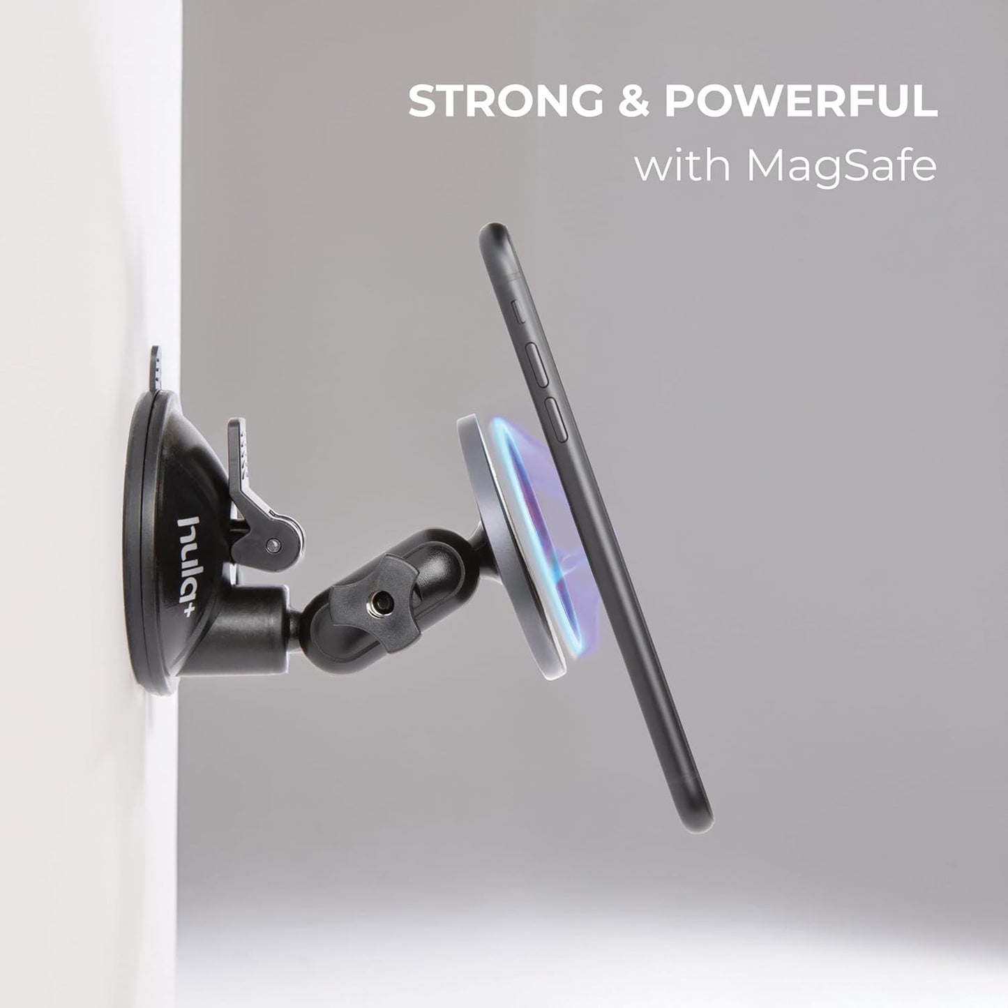 hula+ MagSafe Phone Holder Portable Mount, Reusable Stand for Shower, Mirror, Kitchen, Window, & Bathroom Compatible with MagSafe Adjustable Rotation for Content, TikTok, Movies & Music