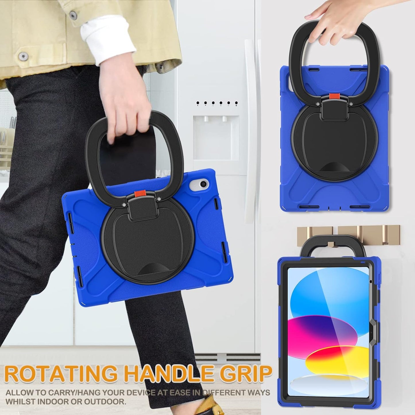 BRAECN Case for iPad (A16) 11th/10th Generation 11”/10.9'' 2025/2022-Rugged Silicone Cover for iPad 10th Gen w/Pencil Holder/Swivel Ring Stand/Screen Protector/Stable Kickstand/Shoulder Strap, Blue