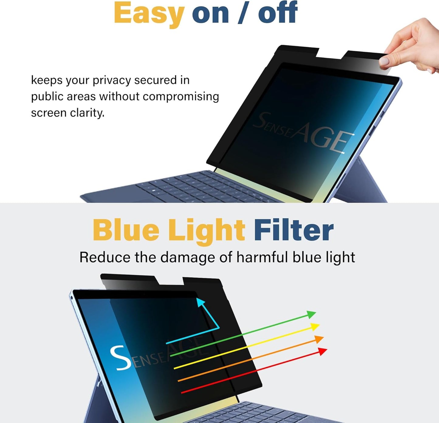 SenseAGE Magnetic Privacy Screen Protector for Surface Pro 13 Inch (11,10, X, 9, 8), Removable Privacy Filter, Anti-Blue Light, Glare and Laptop Screen Accessory For Surface, Office Accessories
