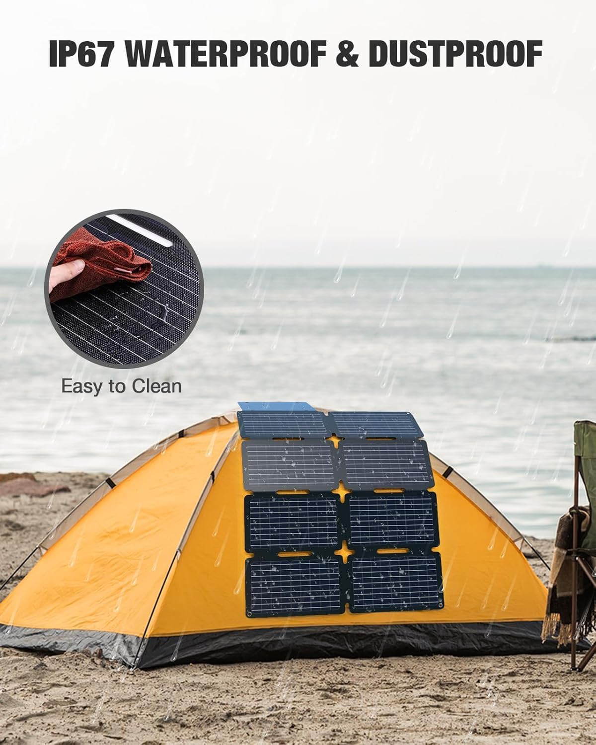 GRECELL 80W Portable Solar Panel, Foldable Solar Panel QC3.0 USB-A &Type-C Port,23% High Efficiency IP67 Waterproof Outdoor Cell Phone Solar Charger for Power Banks Tablets Outdoor Small Power Station