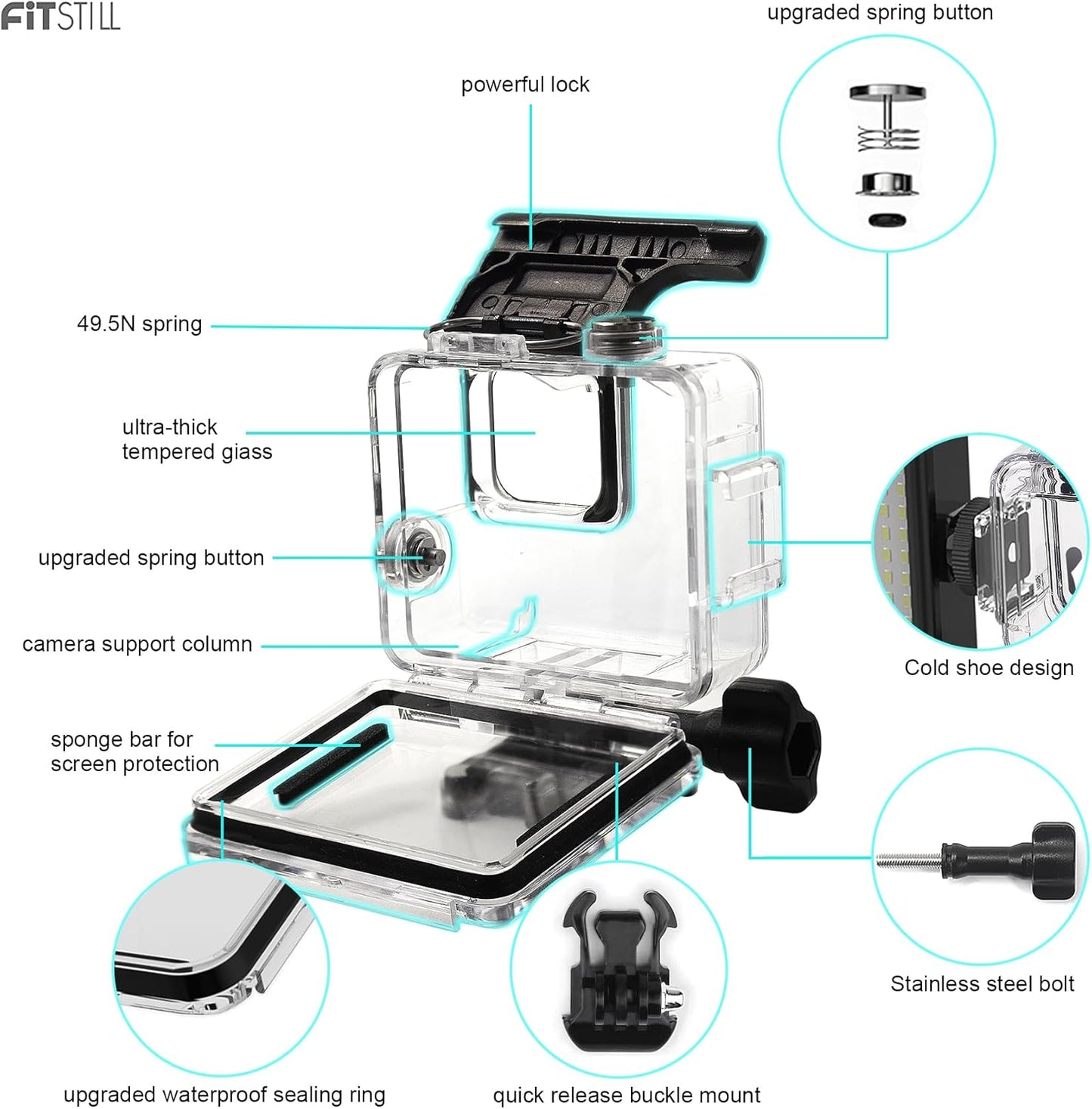FitStill 45M/148FT Underwater Waterproof Case with Dive Filters Compatible for Go Pro Hero 4K,Monopod Floating Hand Grip Dive for Hero4K 2024 Action Camera Accessory Kit