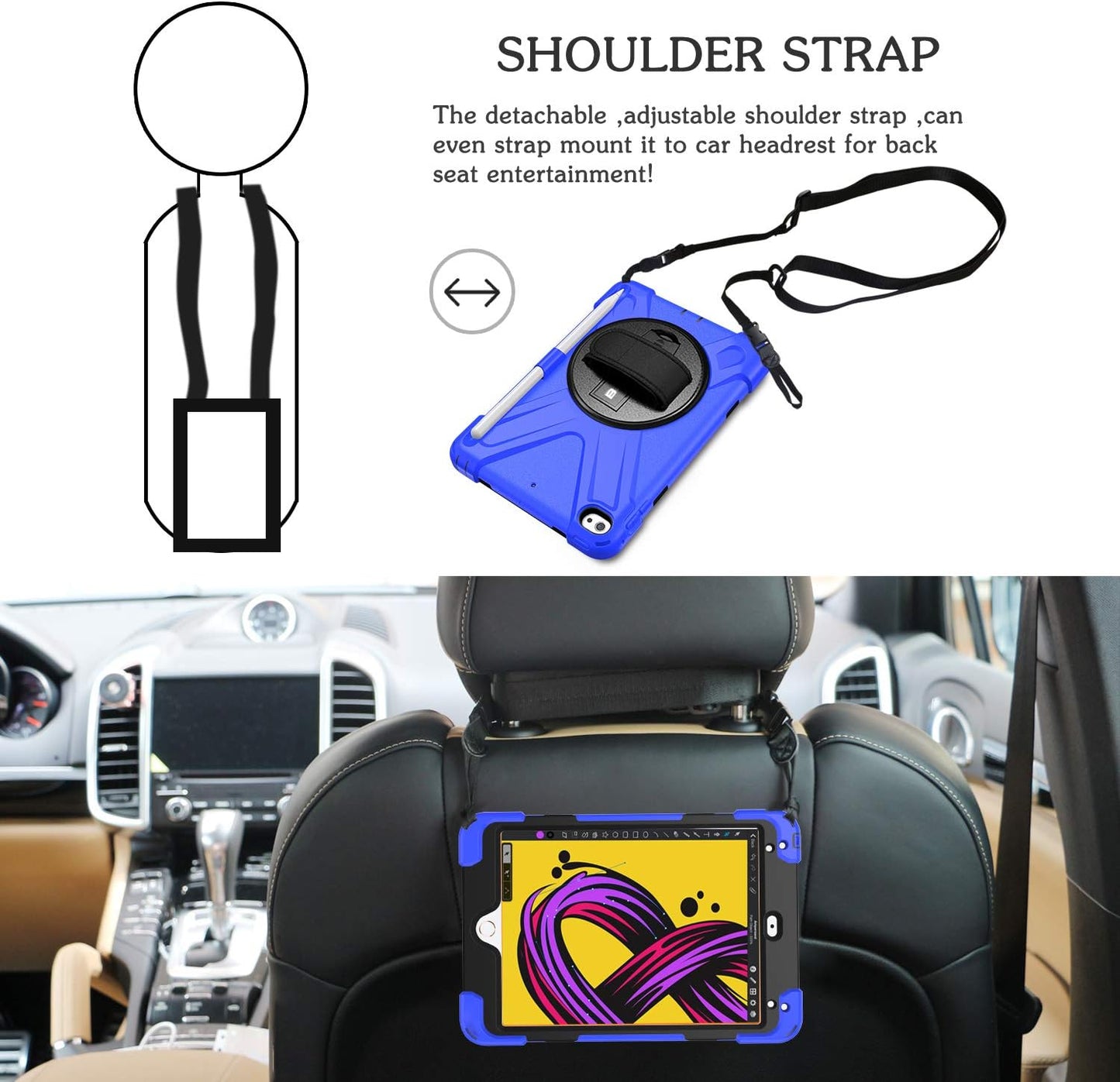 BRAECN iPad mini 5 Case,iPad mini 4 Case, Heavy Duty Shockproof Protective Rugged Case with Pencil Holder,Hand Strap,Kickstand, Shoulder Strap for iPad mini 5th/4th Generation 7.9 Inch for Kids