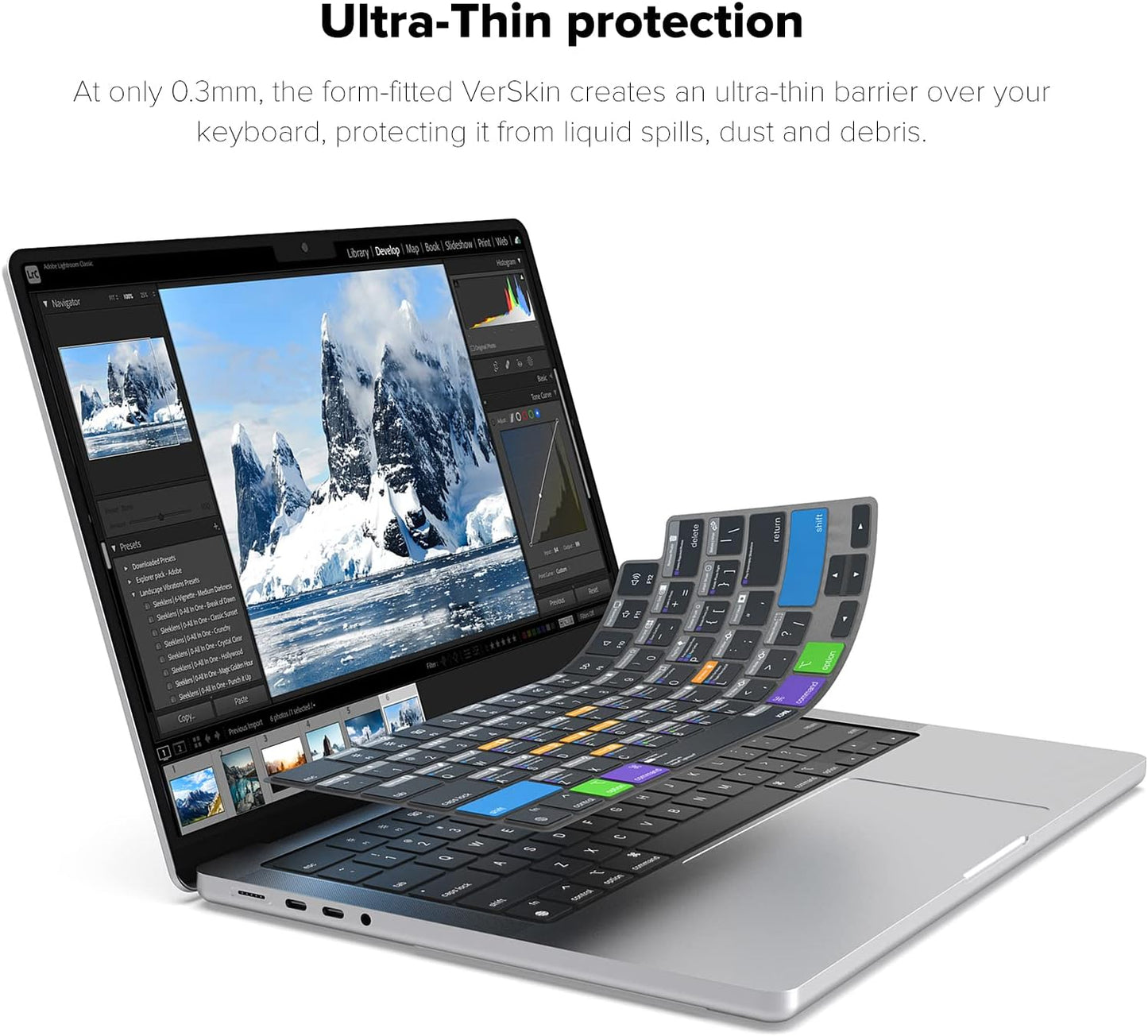 JCPal Adobe Lightroom Shortcut Guide Keyboard Cover for Apple MacBook Pro 14 inch and MacBook Pro 16 inch (M1-M4 Models) and MacBook Air 13 inch and MacBook Air 15 inch (M2-M4 Models) (US-Layout)