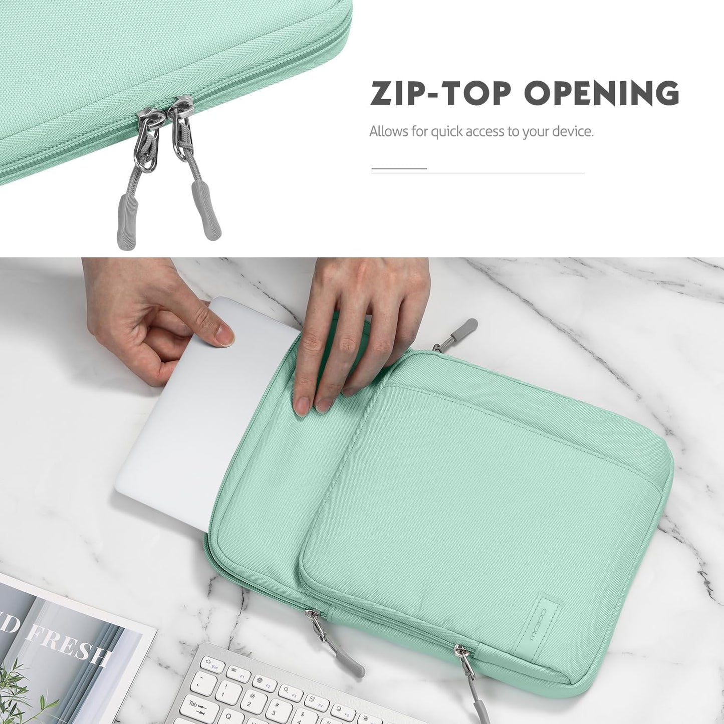MoKo Laptop Sleeve Bag for 13.3-14 Inch, Notebook Carrying Case with Pocket Fits MacBook Pro M2 14/13/M1/Max 14.2/Air 13.6" M3/M2 2024/2022, Surface Pro 9/8 13", Mint Green