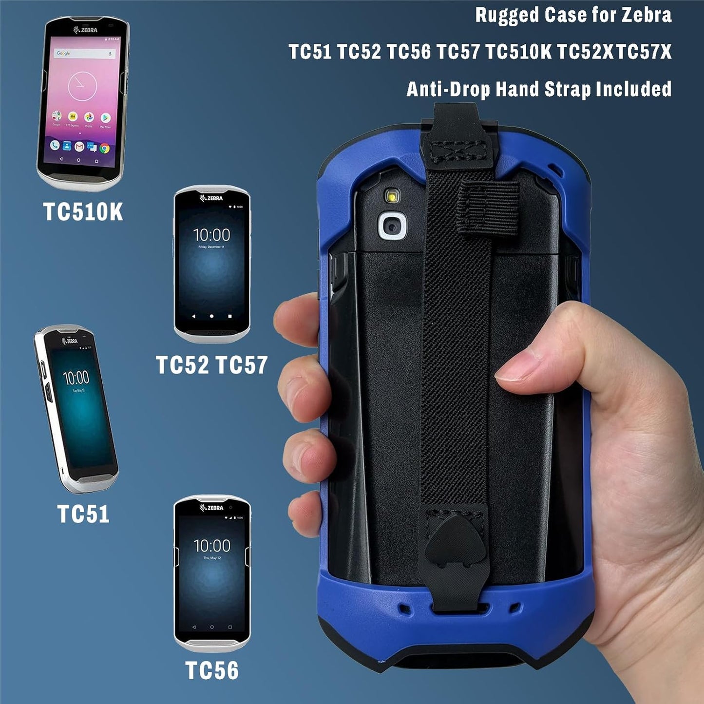 Case for Zebra TC51 TC510K TC52 TC52X TC56 TC57 TC57X TC520 TC520K – Rugged Protective Cover with Strap, Bumper, Boot-Style Holster, Handheld Barcode Scanner Accessory SG-TC51-EXO1-01 (Blue)